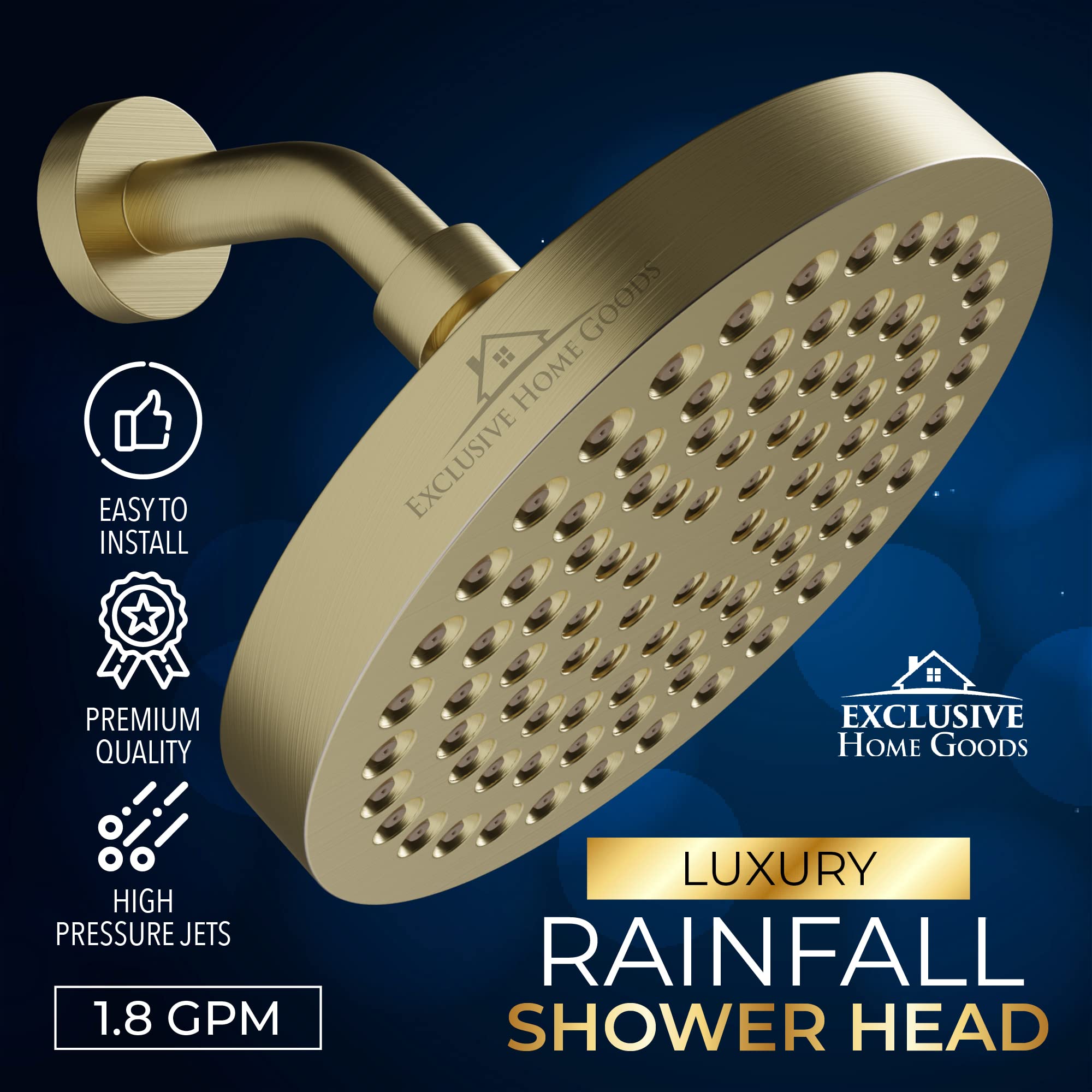 Shower Head High Pressure 6" Rain Showerhead - Rainfall Showerheads with High Flow Water Pressure And Rotation Adjustable Angles Anti-Clogging Shower Head - Luxury Bathroom Shower Heads  - Very Good
