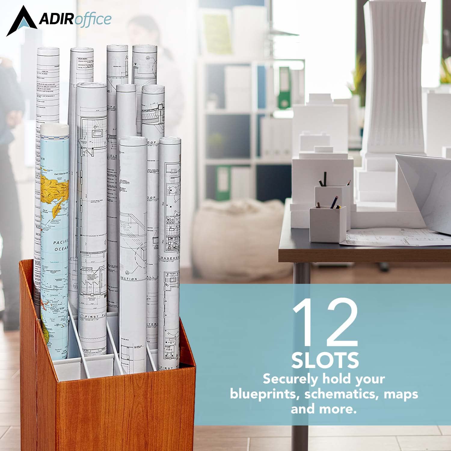 Adir Corp. Blueprint Storage Bin Organizer - Vertical File Box for Blueprints, Posters, Construction Plans, Gift Wrap, And Map Holder Station - Cardboard Blueprint Holder  - Very Good