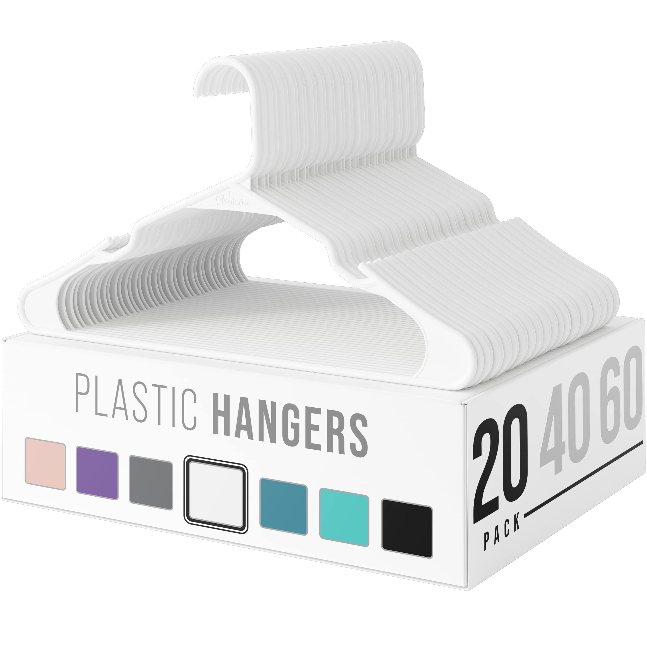 Plastic Clothes Hangers | Heavy Duty Durable Coat and Clothes Hangers | Vibrant Color Hangers | Lightweight Space Saving Laundry Hangers | 20, 40, 60 Available (20 Pack - White)  - Like New