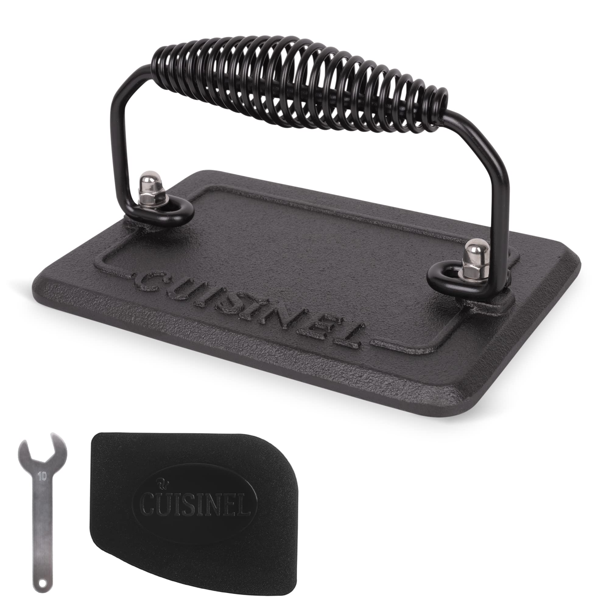 Cuisinel Cast Iron Griddle/Grill - Pre-Seasoned Reversible Blackstone Cover BBQ Accessories + Burger Hamburger Press Smasher + Pan Scraper/Cleaner for Skillets Frying Pans - Indoor/Outdoor  - Acceptable