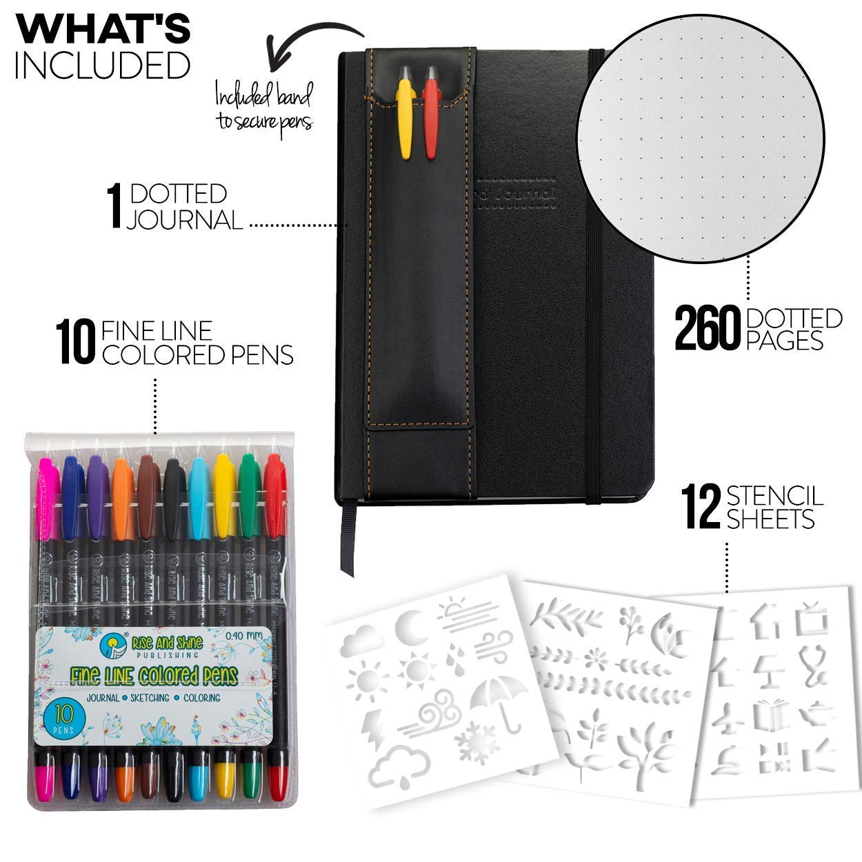 Star Right Bullet Notebook Journal Set - Bullet Journal Kit - Hardcover Dotted Grid Journal with 260 pages, 10 Bullet Notebook Pens, 12 Stencils and 3 Bookmarks - 5.5x8 [Office Product]  - Like New