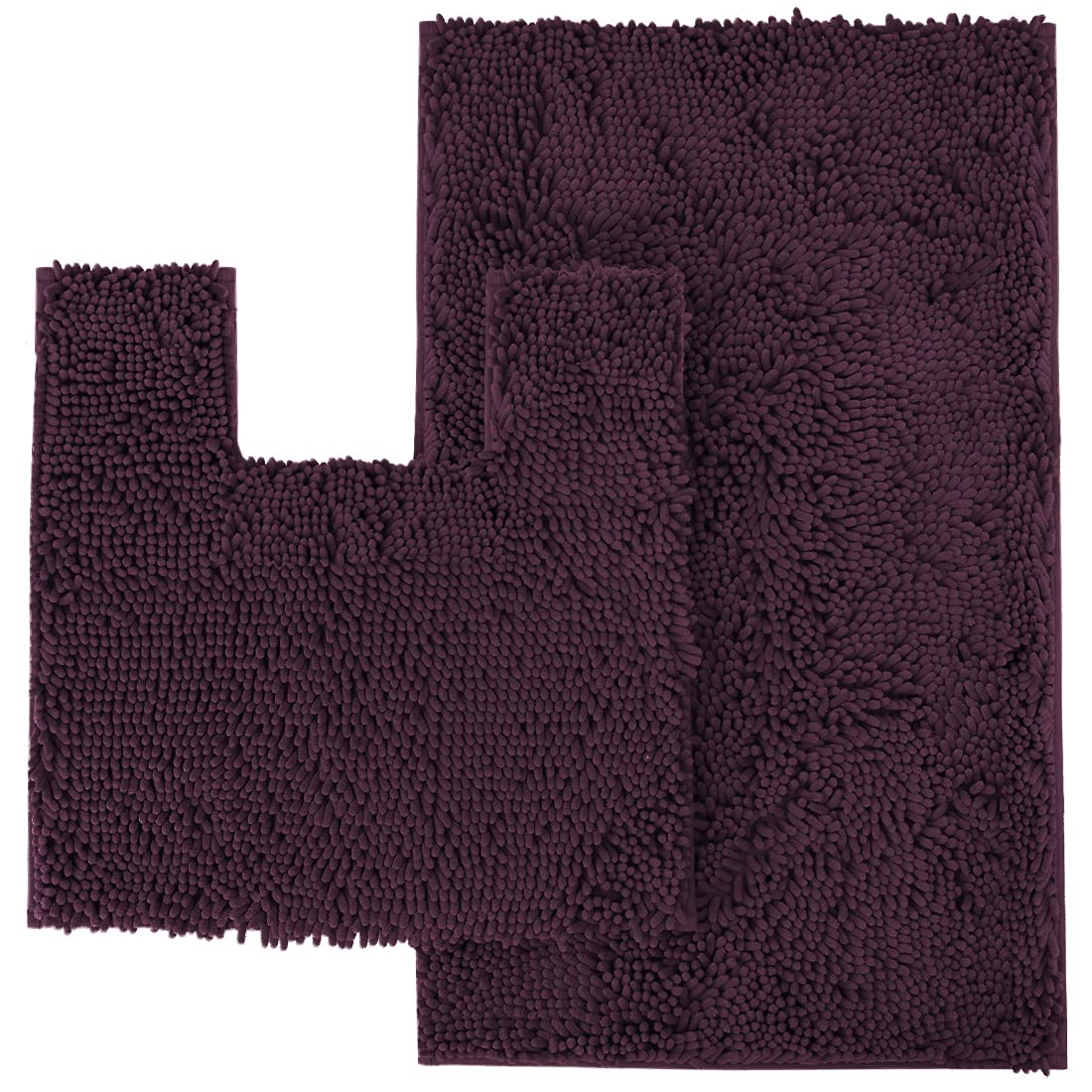 Luxurious Plum Bath Mat Set: 2-Piece Chenille Rugs with Soft Plushness, Anti-Slip Design, U-Shaped Toilet Mat. 1'' Microfiber Shaggy Carpet. M並行輸入 Luxurious Plum Bath Mat Set: 2-Piece Chenille Rugs with Soft Plushness