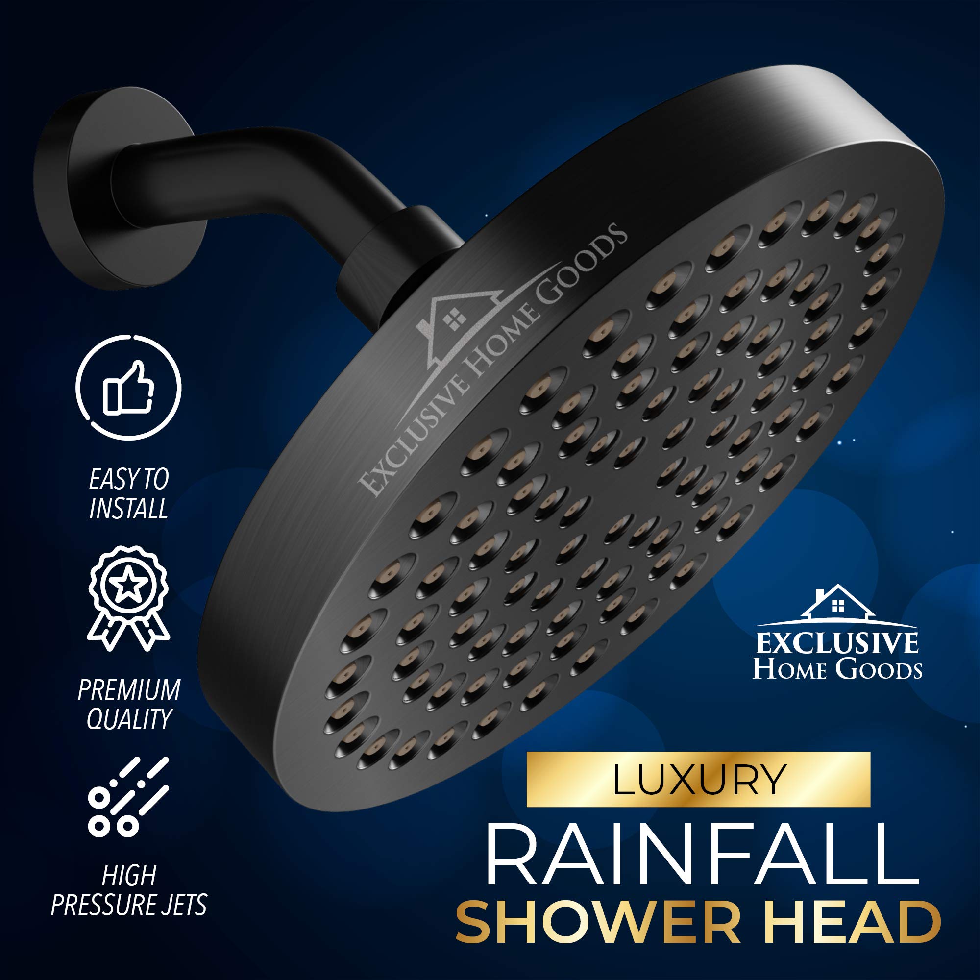 Luxury Rainfall Shower Head - High-Pressure showerhead Jets, rain shower head Ant-Clog Silicone Nozzles (1.8 GPM, Matte Black)  - Like New