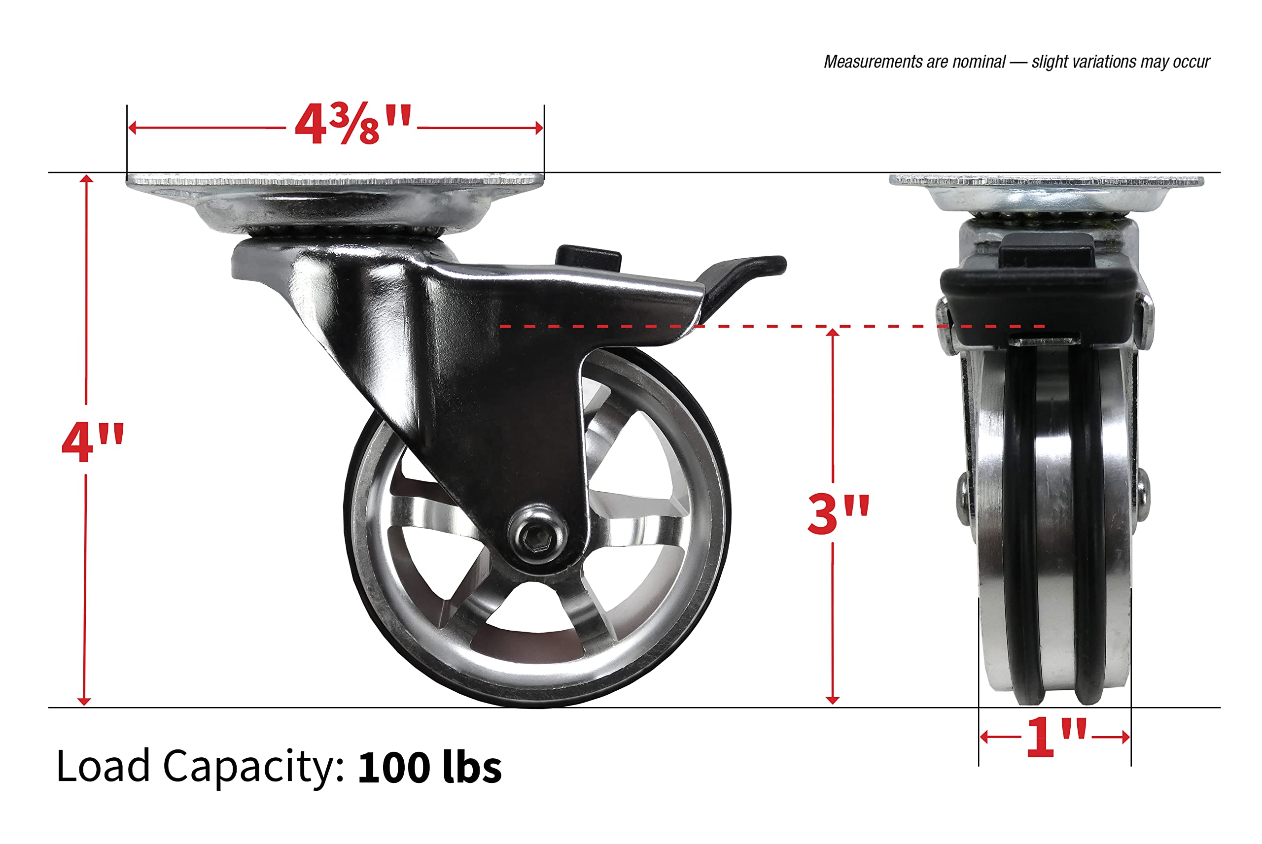 Headbourne 8295E Designer Casters 3 inch Machined Aluminum Mag Designer Caster, 4 Pack  - Acceptable