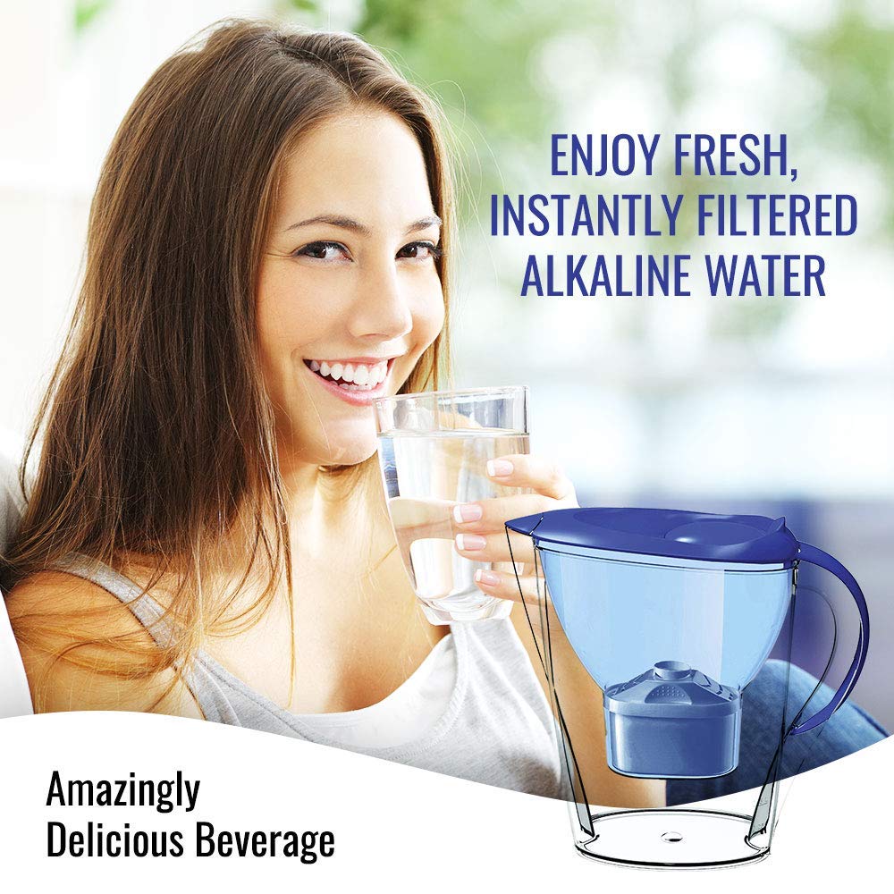 Lake Industries Alkaline Water Filter Pitcher 2.5LGREAT GIFT BPA free BUNDLE with Water Pitcher Cartridge Replacement Filters-2 Pack- Durable & Heavy 7Stage Filter-Removes Free-Radicals and Eliminates  - Like New
