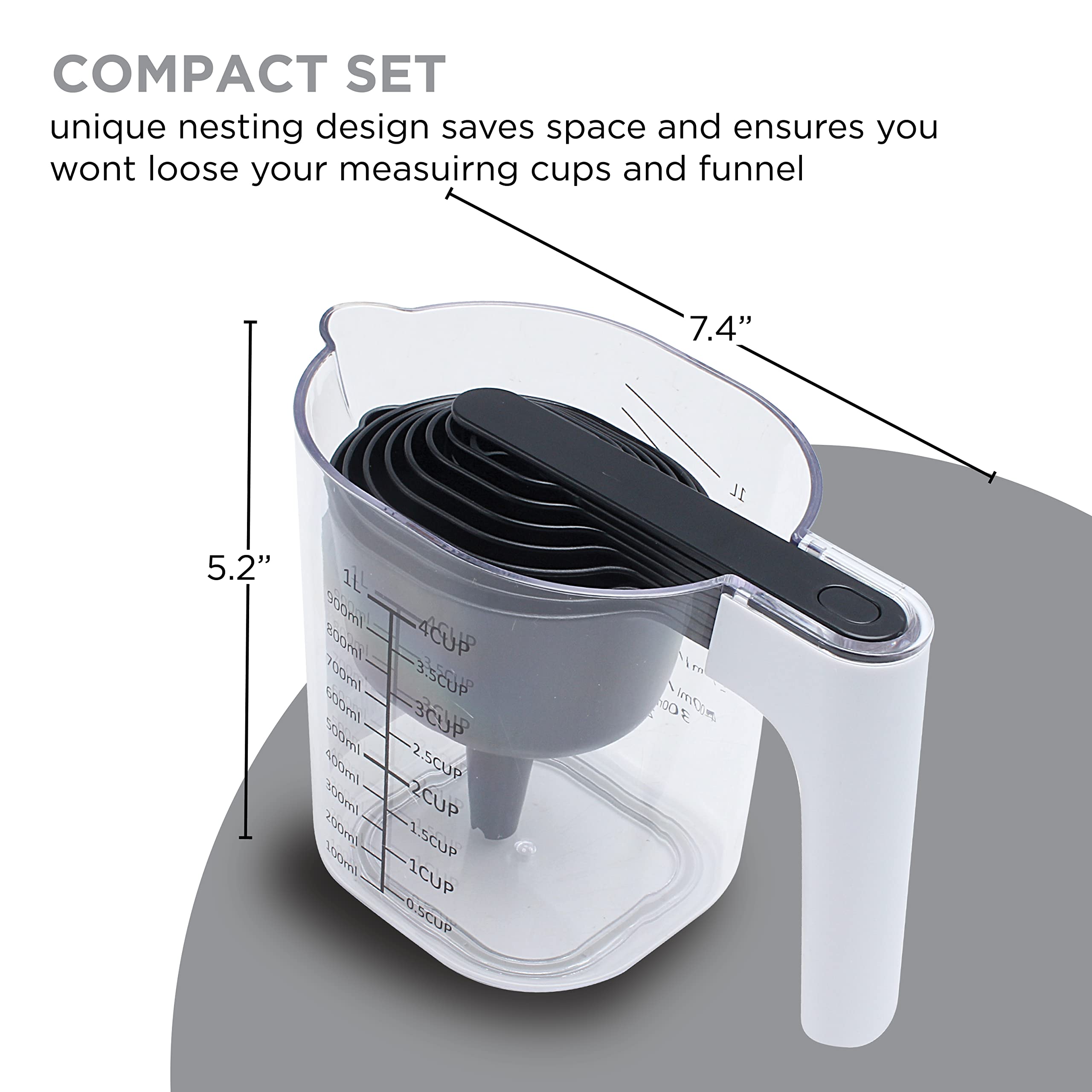 COOK WITH COLOR Measuring Cup Set - 9 PC. Nesting Stackable Liquid Measure Cup, Dry Measuring Cups and Spoons with Funnel and Scraper - Nesting Measuring Cups that Click Together for Easy Storage  - Like New