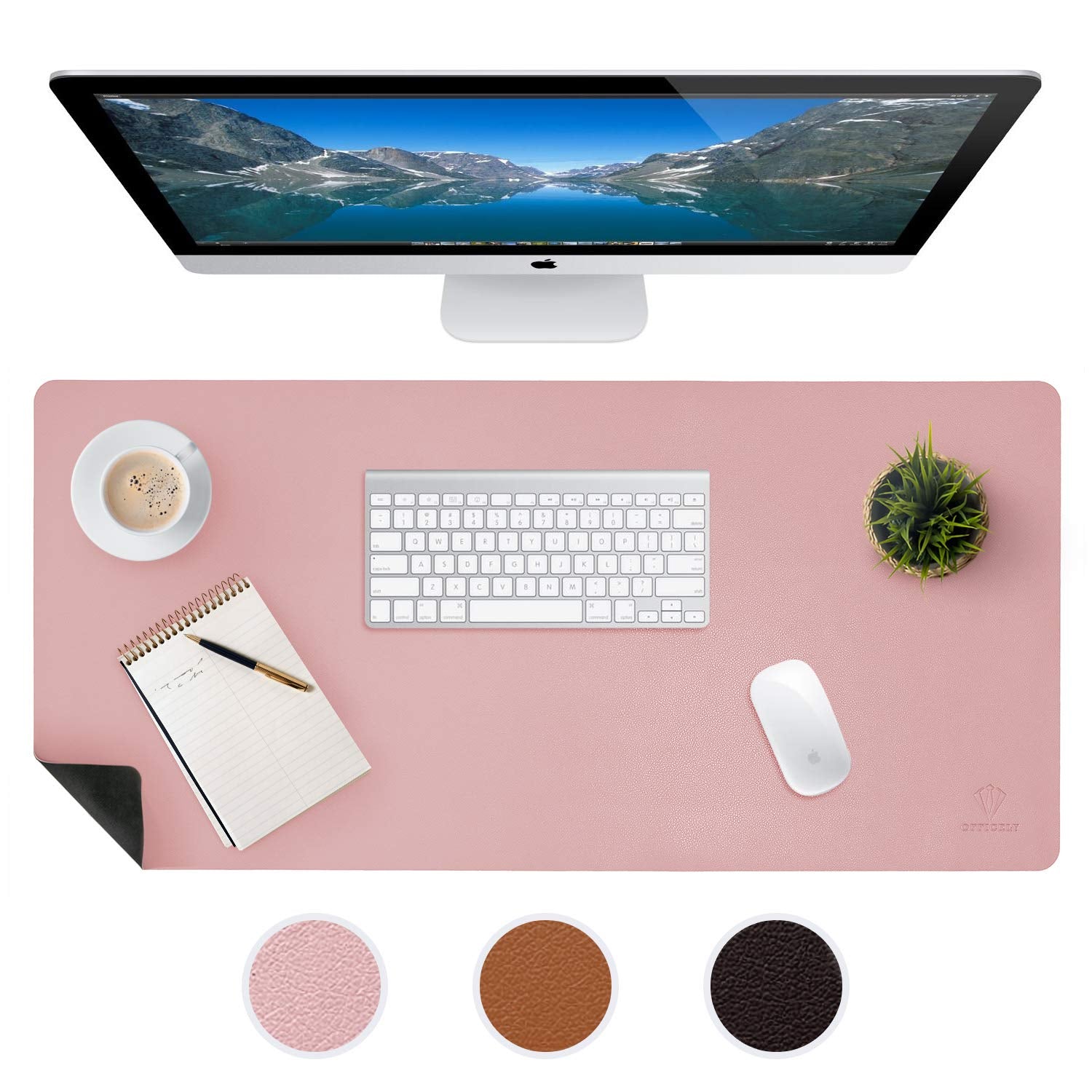 Large Leather Desk Mats for Keyboard and Mouse Pad, Anti-Skid Backing with Heat Resistant and Waterproof Surface, Responsive Desktop for Gaming, Writing, or Home Office Work (Pink, 24X48)