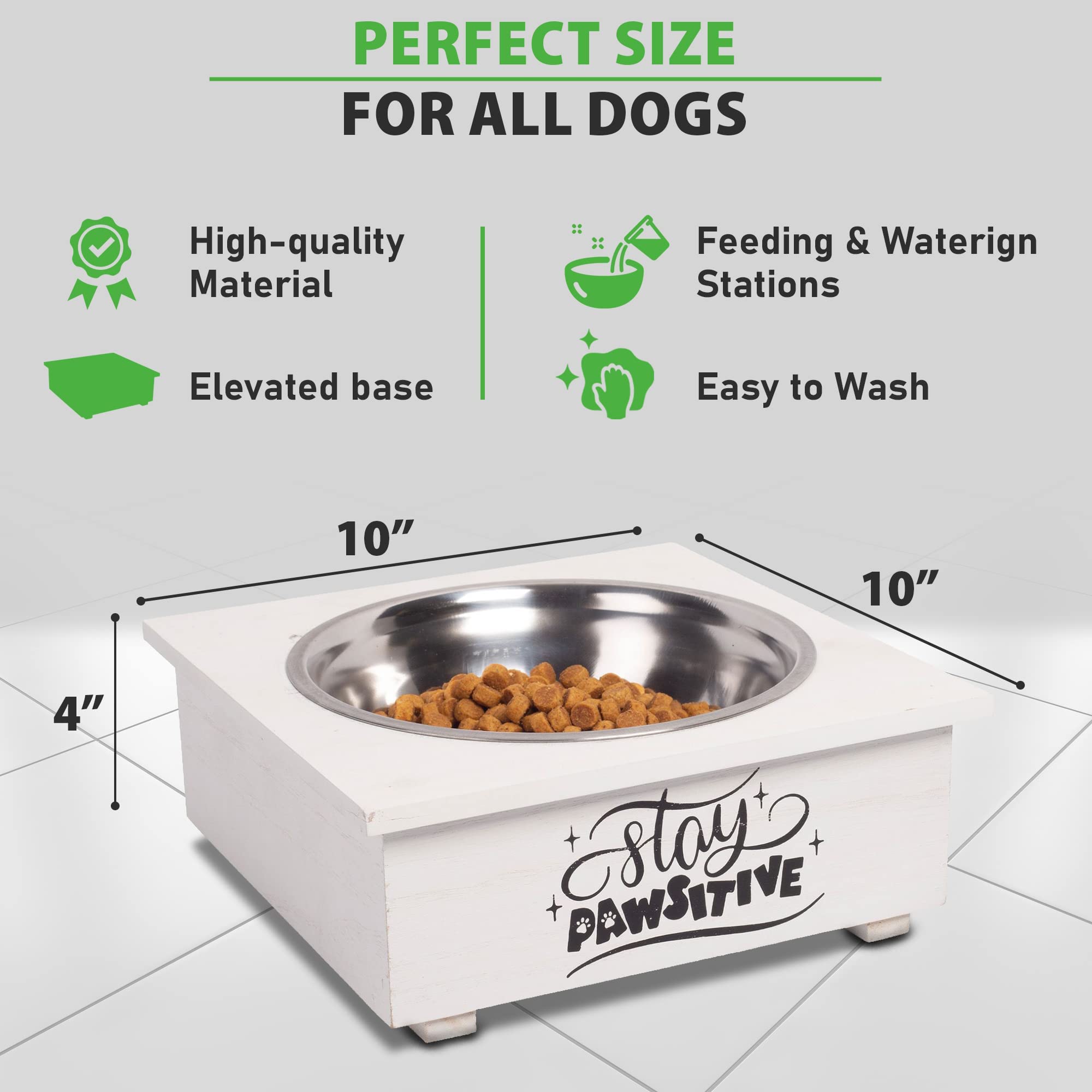 Pet Bowl with Stand Single- Food Bowls for All Dogs with Wooden Stand | Water Feeder with Stainless Steel Feet Tray  - Very Good
