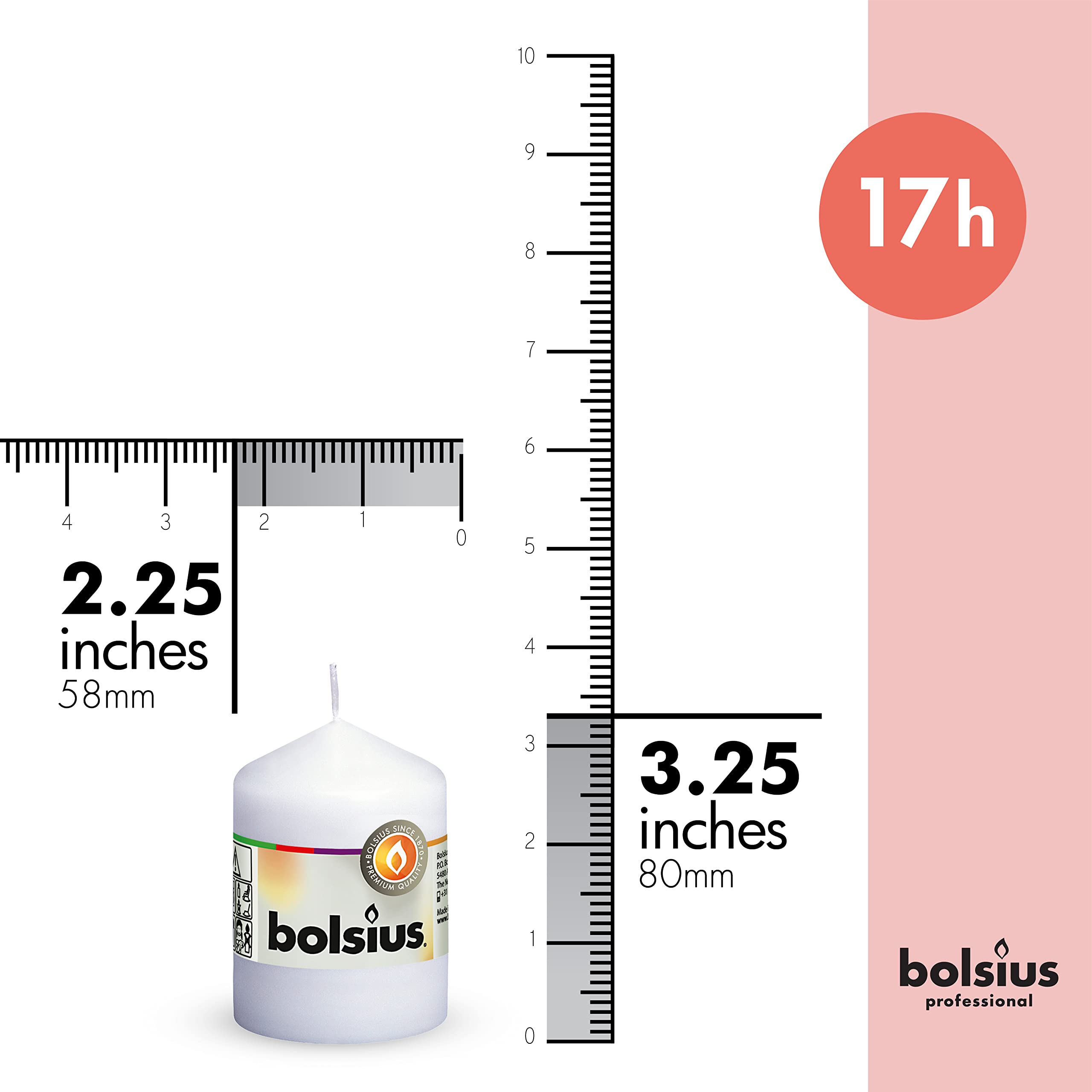 BOLSIUS 10 Pillar Candles - 2.25 x 3.25 Inches - Premium European Quality - Individually Wrapped  - Acceptable
