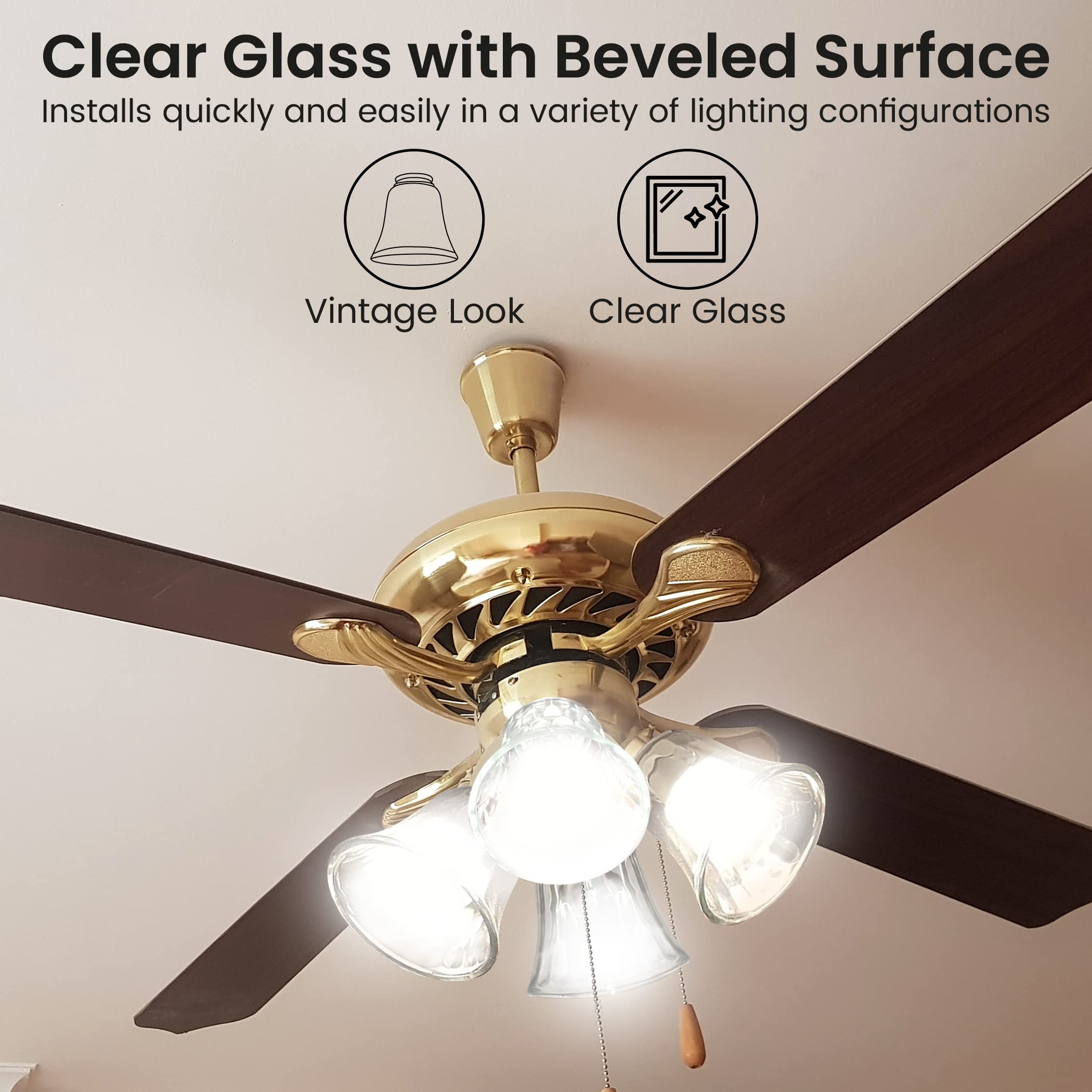 Ceiling Fan Light Covers, Ceiling Fan Globes Replacement Glass, Light Fixture Replacement Glass, Dysmio Lighting Replacement Shade Height: 4.75", Depth: 4.75", Width: 4.9" Fitter Size 2.25", 4 Pack  - Like New