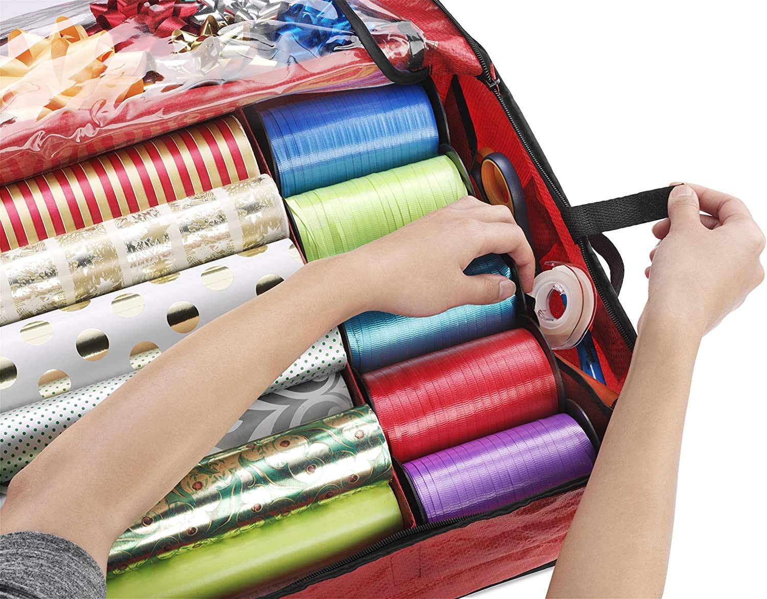 Christmas Storage Organizer � Spacious Under-bed Holiday Wrapping Paper Container �Perfect for Gift Wrap, Bags, Ribbons, Bows, Cards, Wrapping Supplies and Many More  - Very Good
