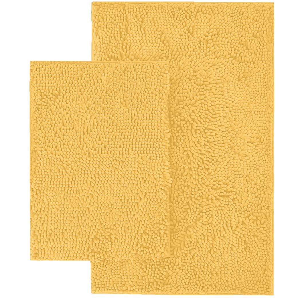 LuxUrux Yellow Bathroom Rug Set 2 Piece �Extra-Soft Bath mat Shower Bathroom Rugs,1'' Chenille Microfiber Material, Super Absorbent (30 X 20'' + 23 x 15'', Yellow)  - Like New