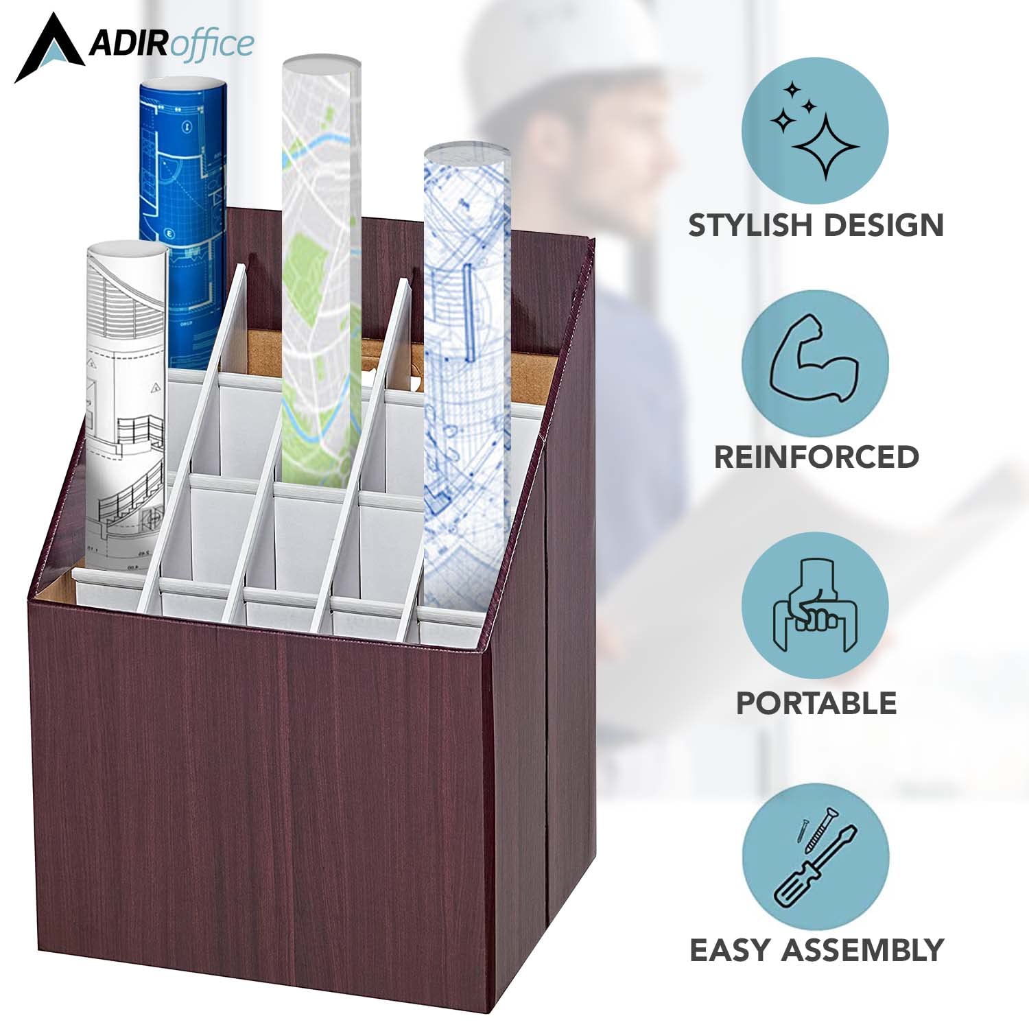 Adir Corp. Blueprint Storage Bin Organizer - Vertical File Box for Blueprints, Posters, Construction Plans, Gift Wrap, And Map Holder Station - Cardboard Blueprint Holder  - Like New
