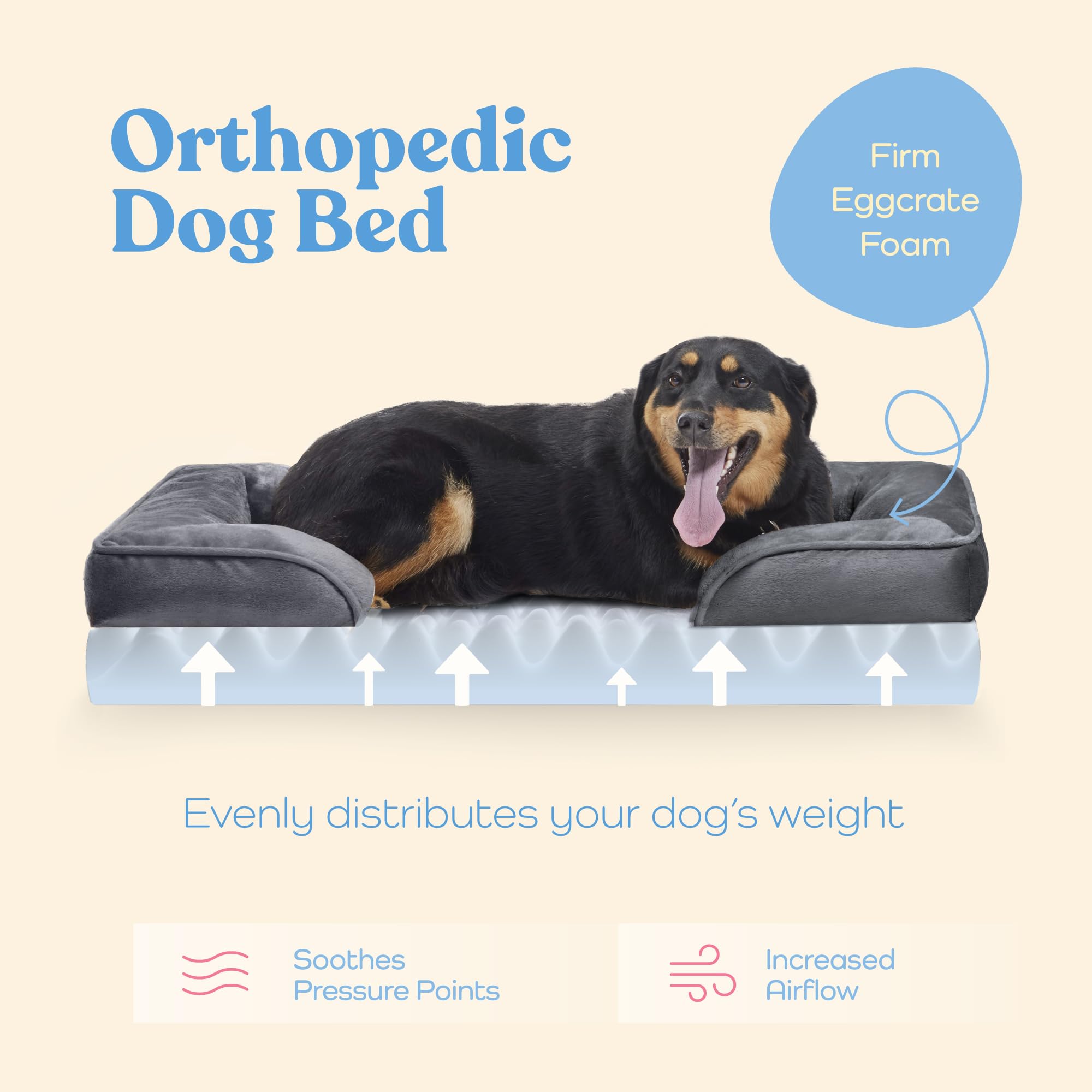 Orthopedic Sofa Dog Bed - Ultra Comfortable Dog Beds for Large Dogs - Breathable & Waterproof Pet Bed- Egg Foam Sofa Bed with Extra Head and Neck Support - Removable Washable Cover & Nonslip Bottom.  - Very Good