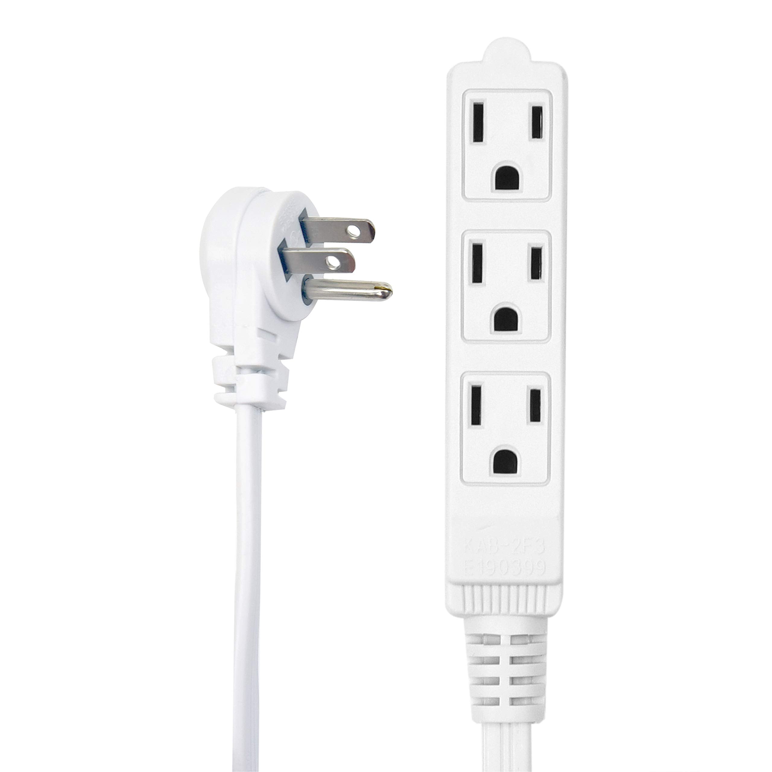 Flat Multiple Outlet Extension Cord 10 Ft for Indoor Use by Electes- UL-Listed 3-Prong Multi Extension Wire- Space-Saving Flat Angled Extension Cord- White  - Acceptable