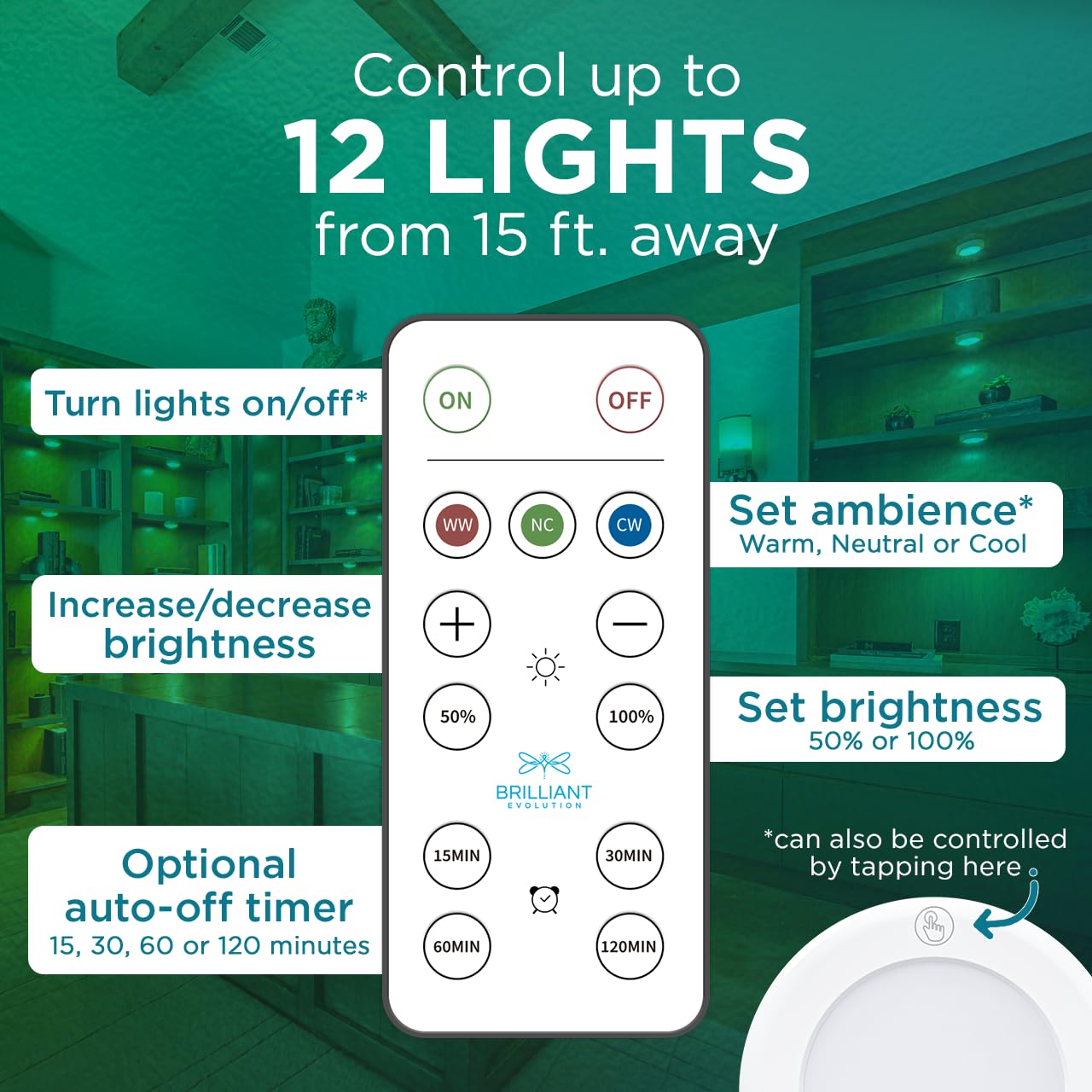 Brilliant Evolution LED Puck Light | Wireless LED Under Cabinet Lighting | Under Counter Lights for Kitchen | Battery Operated Lights | Under Cabinet Light | Battery Powered Lights  - Good