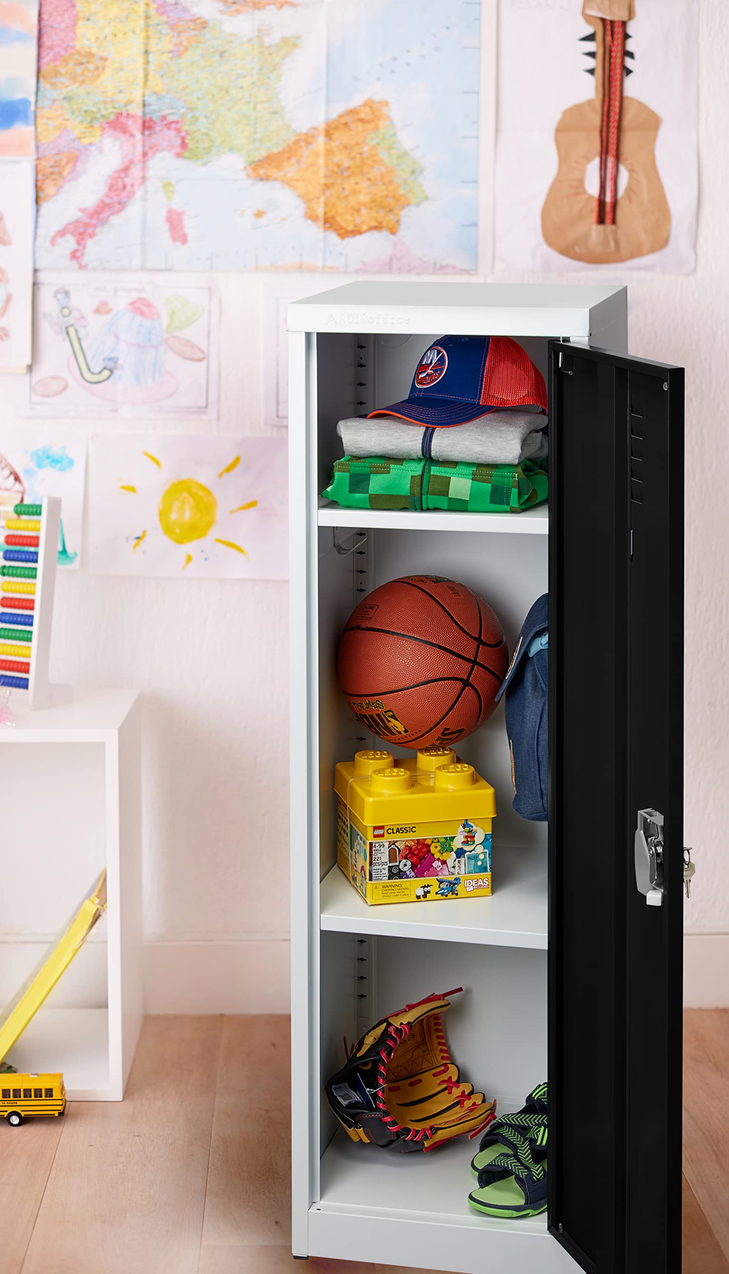 AdirOffice Kids Steel Metal Storage Locker - for Home & School - with Key & Hanging Rods