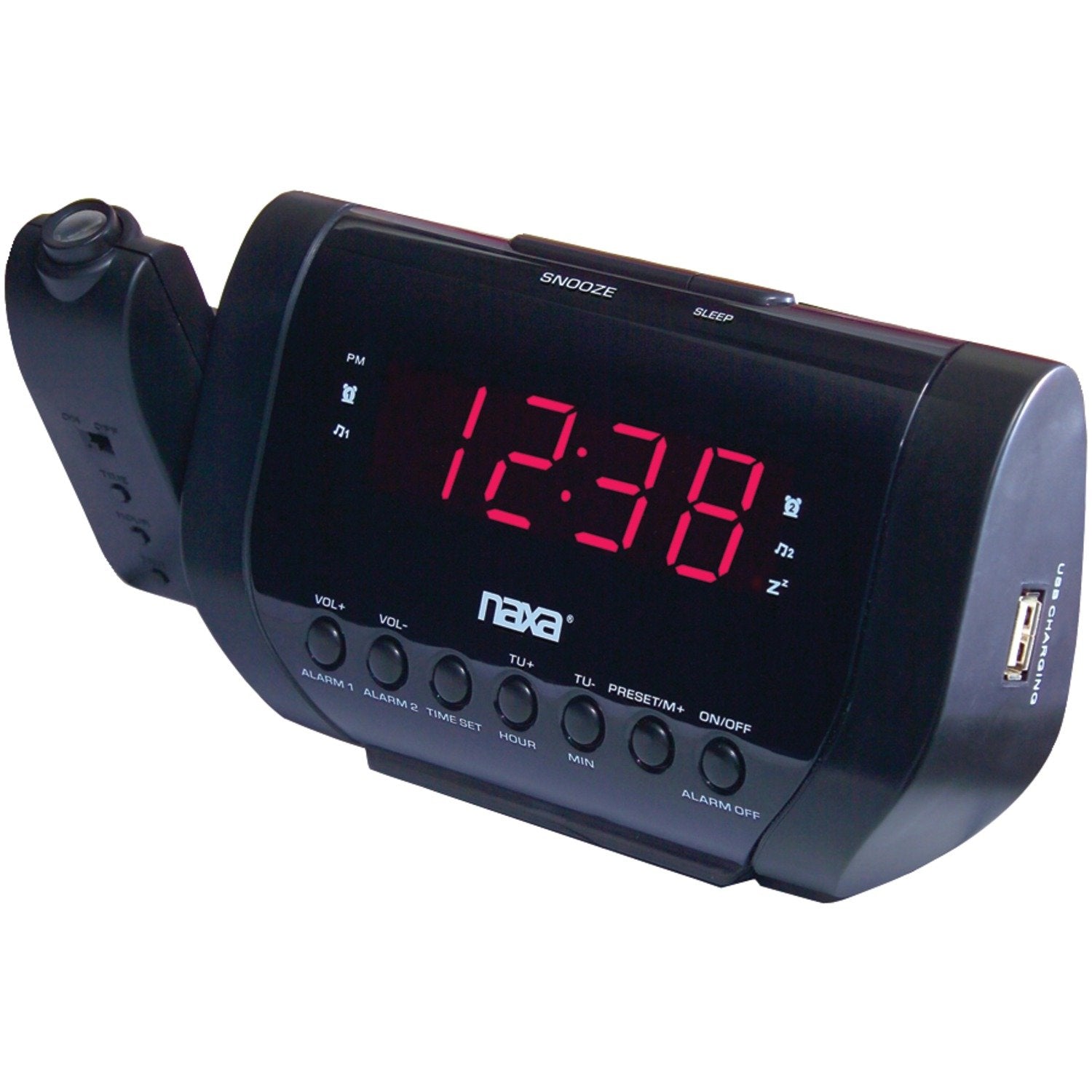 NAXA Electronics NRC-167 Wall-Projection Dual Alarm Clock with Built-in USB Device Charger (Black)  - Very Good