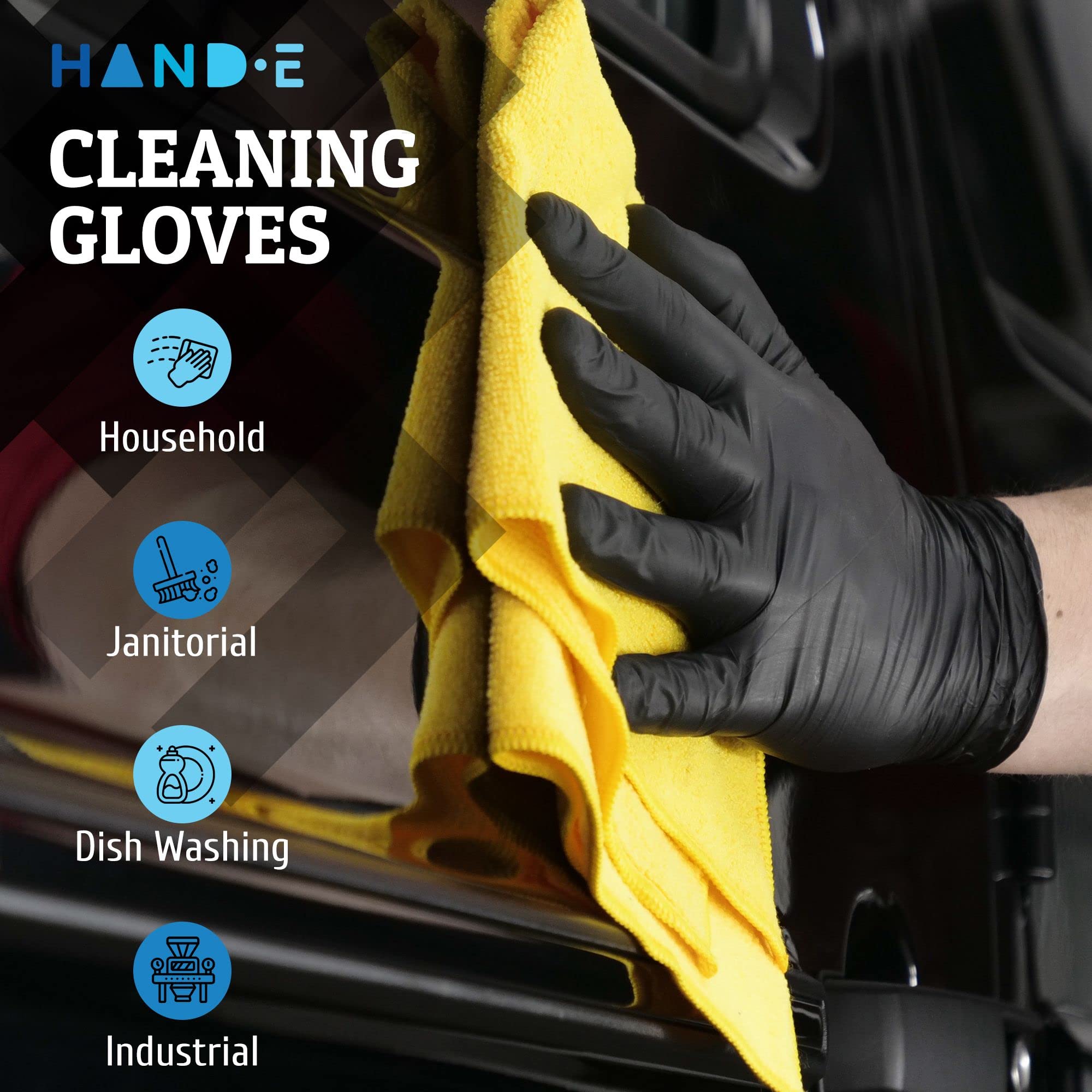 Hand-E Touch Black Nitrile Disposable Gloves - Latex Free BBQ, Tattoo, Hair Dye, Cooking, Mechanic Gloves  - Like New