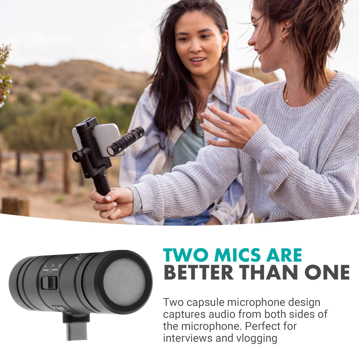 Movo DoubleMic-UC Dual Capsule Phone Microphone for USB-C Devices- Two-Sided Cardioid Condenser Android Shotgun Mic for Video Recording- Professional Microphone for Samsung, iPad Pro, Google Pixel  - Like New