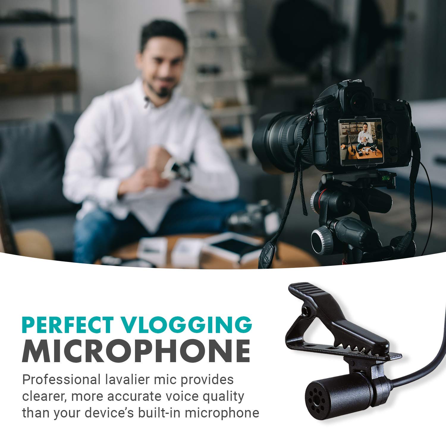 Movo LV1 Lavalier Lapel Clip on Microphone for Cameras, Camcorders and Smartphones Compatible with iPhone and Android Perfect Lav Mic for Filming Podcast, Vlogging and YouTube Videos  - Like New