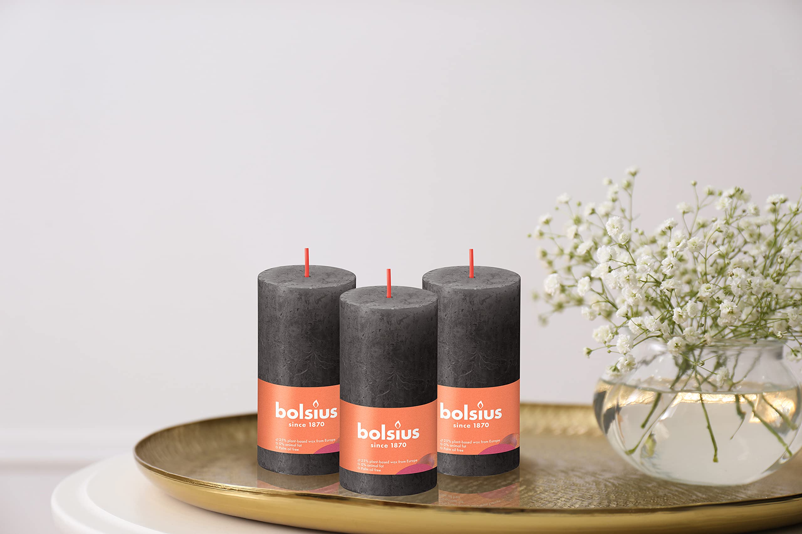 BOLSIUS 4 Pack Stormy Gray Rustic Pillar Candles - 2 X 4 Inches - Premium European Quality - Includes Natural Plant-Based Wax - Unscented Dripless Smokeless 30 Hour Party D�cor and Wedding Candles  - Very Good