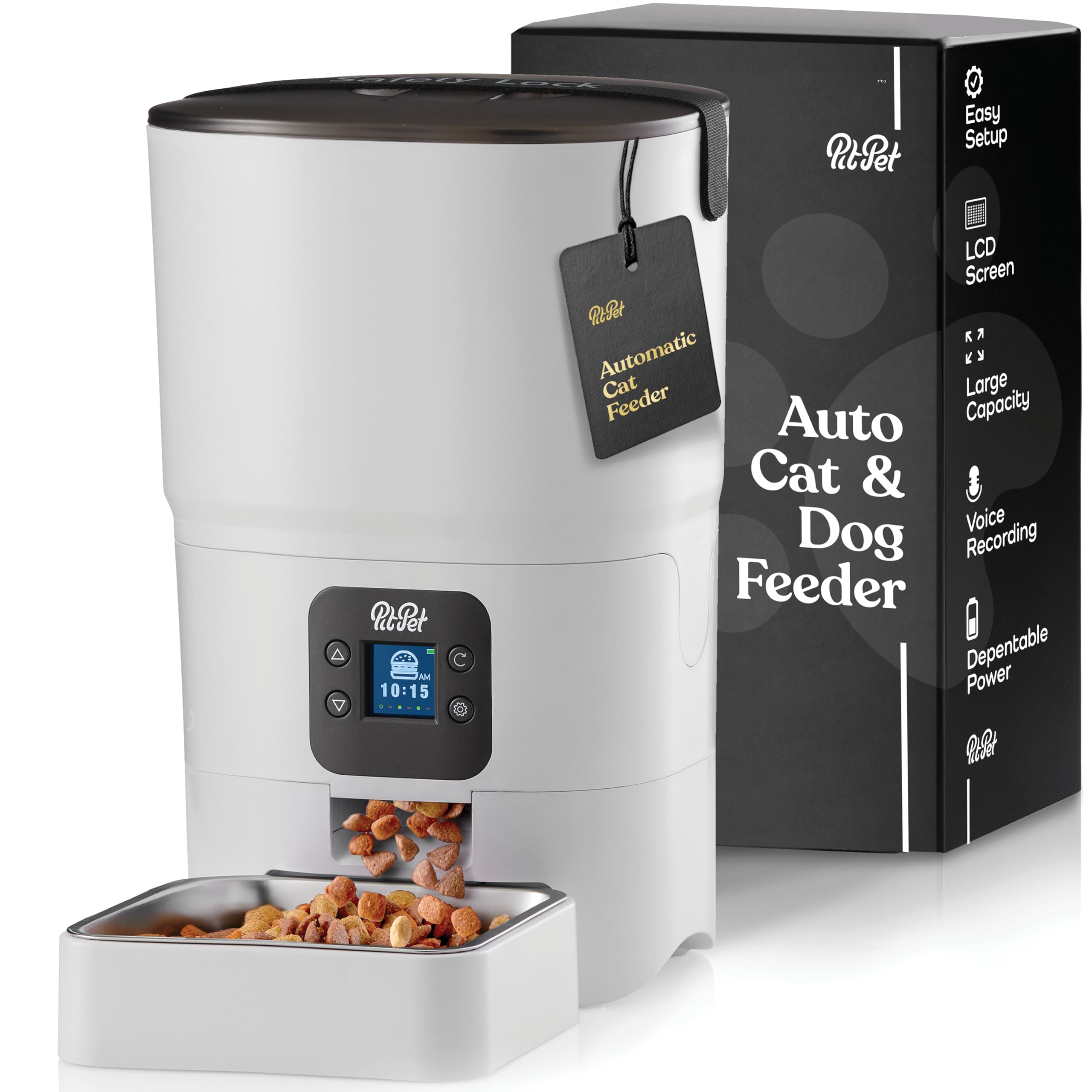 Smart Automatic Cat Feeder - 6-L Reliable Automatic Cat Food Dispenser with Display LCD Screen for Easy Set Up -Portion Control Automatic Dog Feeder - Desiccant Bag Keeps Dry Food Fresh-Voice Recorder  - Very Good