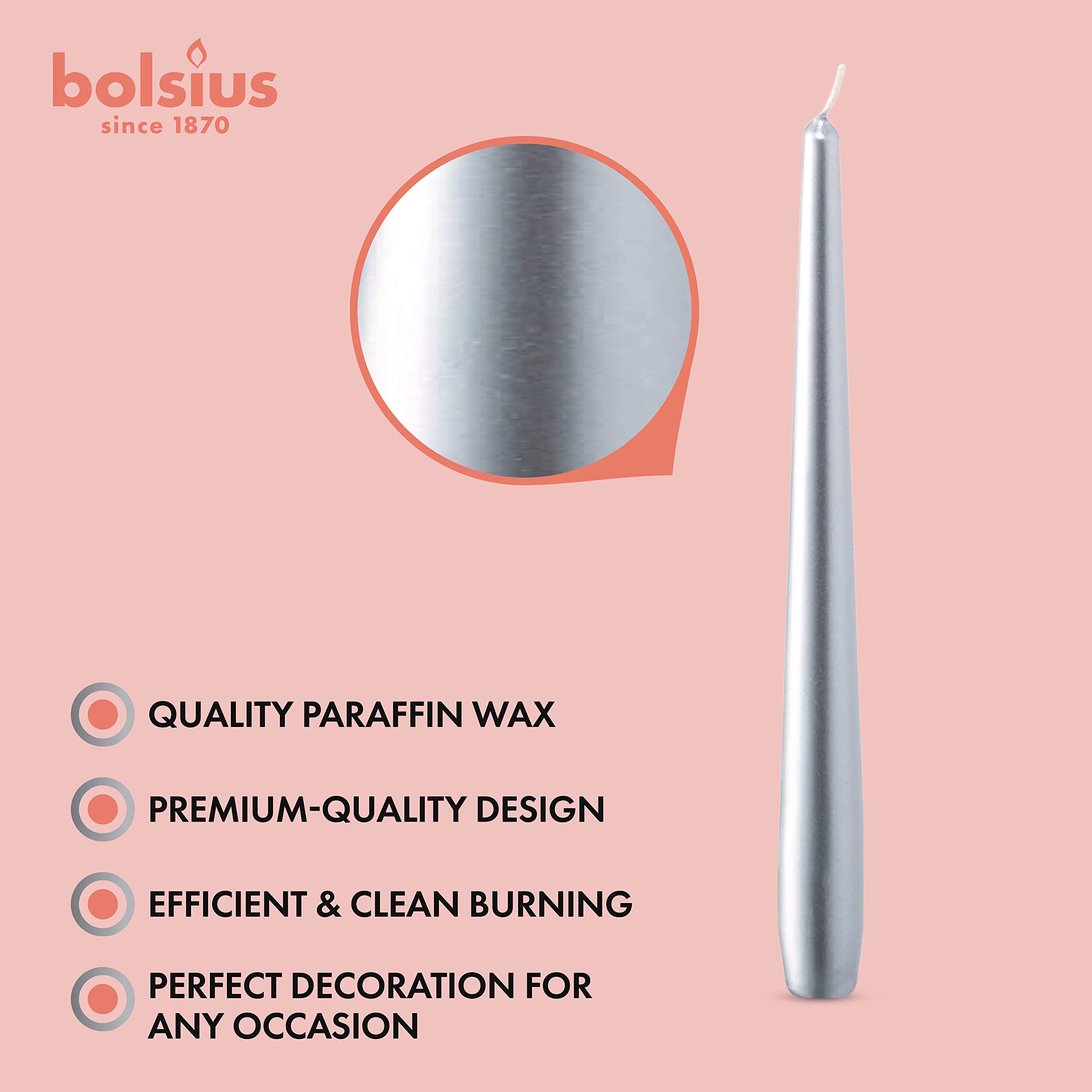 BOLSIUS Taper Candles - 8 Burn Hours - Premium European Quality - Unscented Smokeless & Dripless Household Party Candlesticks  - Like New