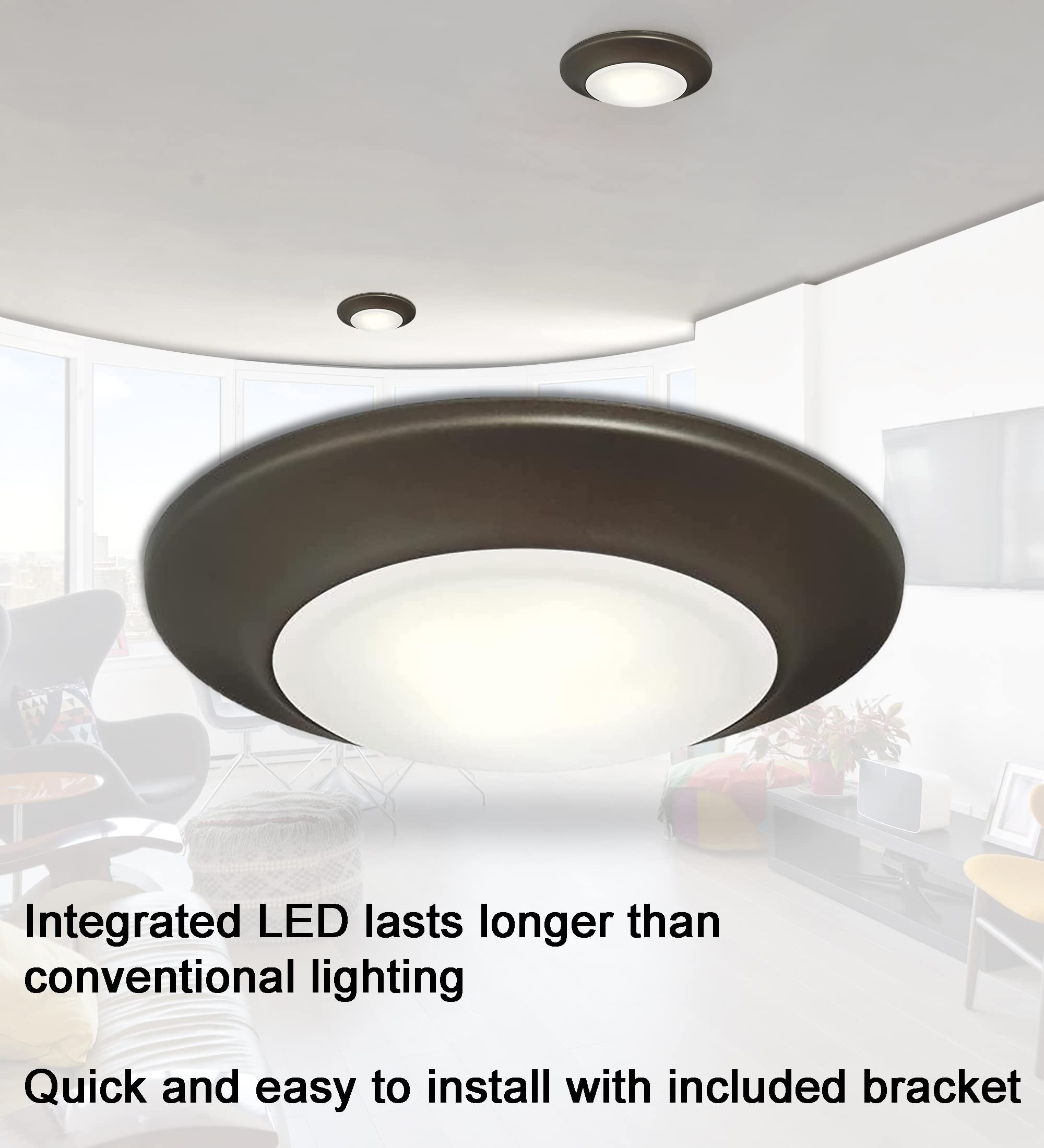 Ciata Lighting Round LED Disk Light Ceiling Flush Mount, Integrated LED Dimmable, Indoor/Outdoor, Energy Saving, Frosted Lens  - Like New