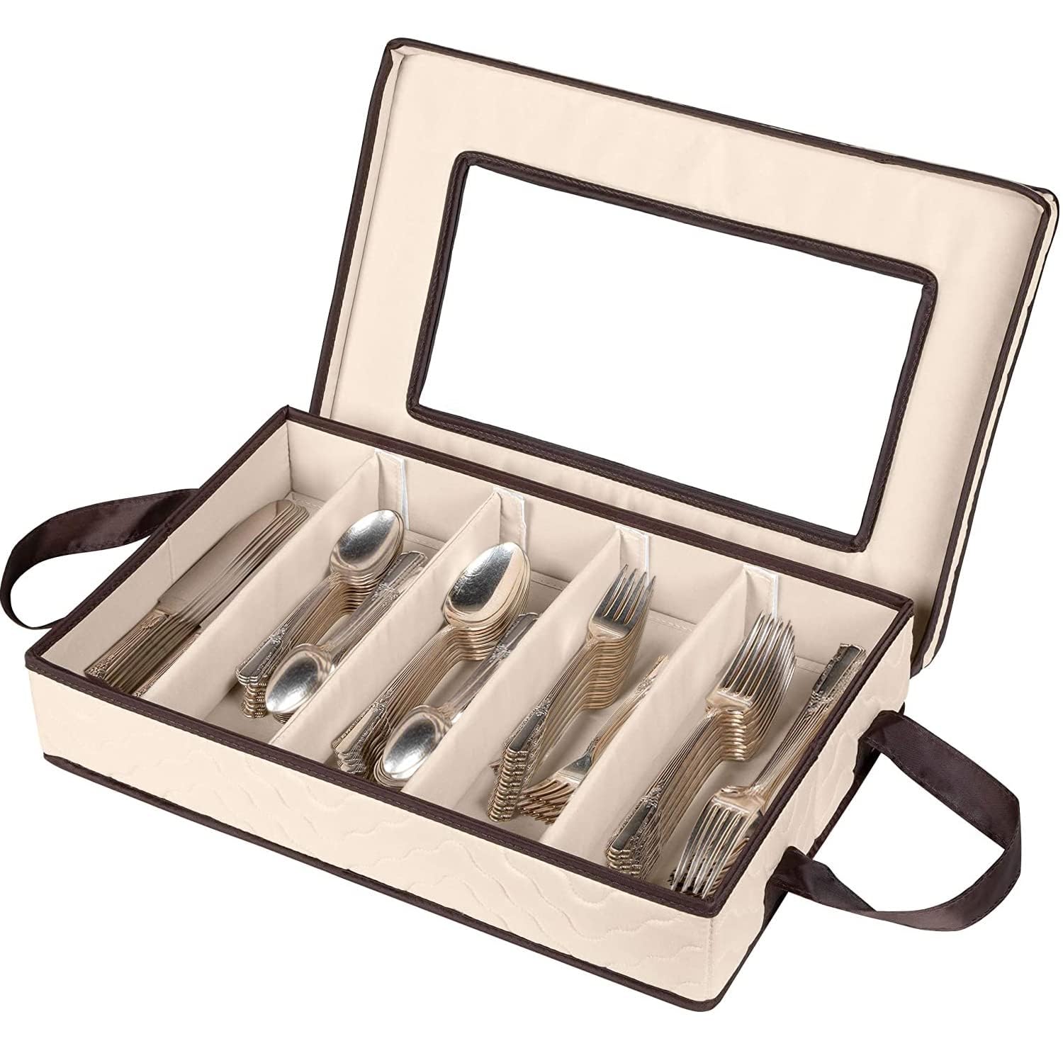 Flatware Storage Case - Durable 5 Compartment Silverware Storage Container Box with Removable Lid and Easy to Carry Handles - Large Capacity Keeps Your Cutlery Organized & Protected  - Like New