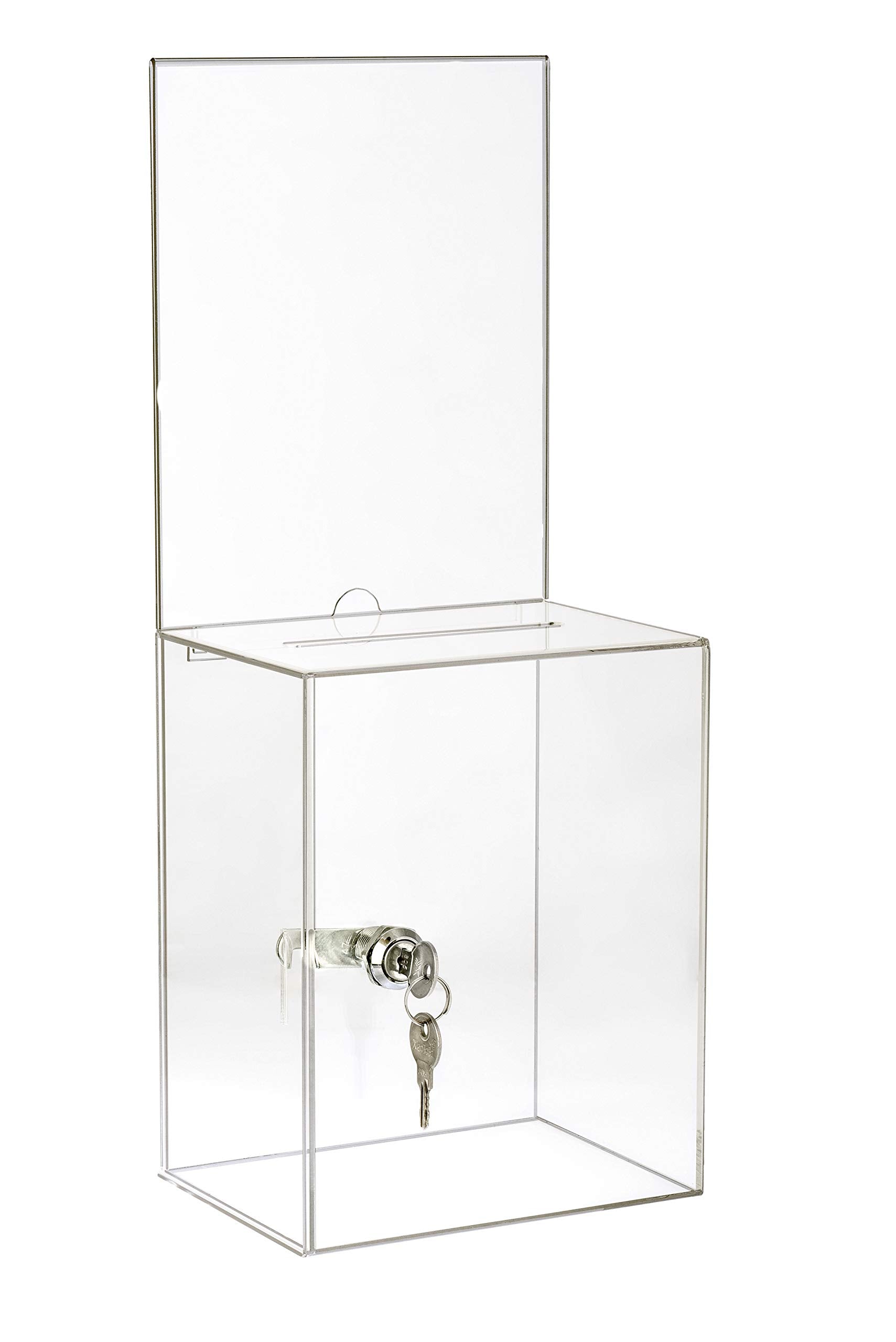 AdirOffice Tall Acrylic Suggestion/Donation Box - Wall Mountable Plastic Comments/Ballot Box w/Safety Lock for Cash, Suggestions & Employee/Customer Comment Cards  - Like New