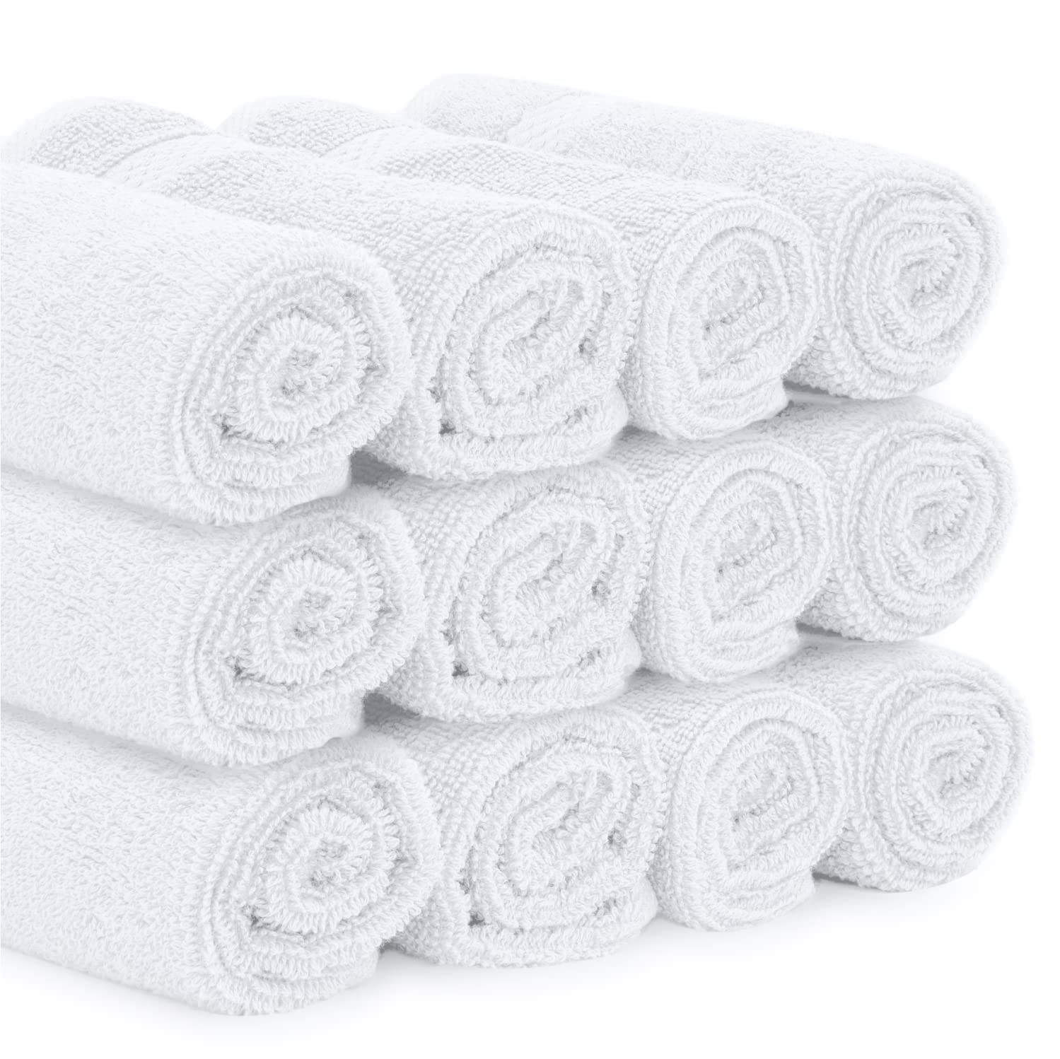 White Classic Luxury Washcloths for Bathroom-Hotel-Spa-Kitchen-Set - Circlet Egyptian Cotton - Highly Absorbent Hotel Quality Face Towels - Bulk Set of 12-13x13 Inch  - Like New