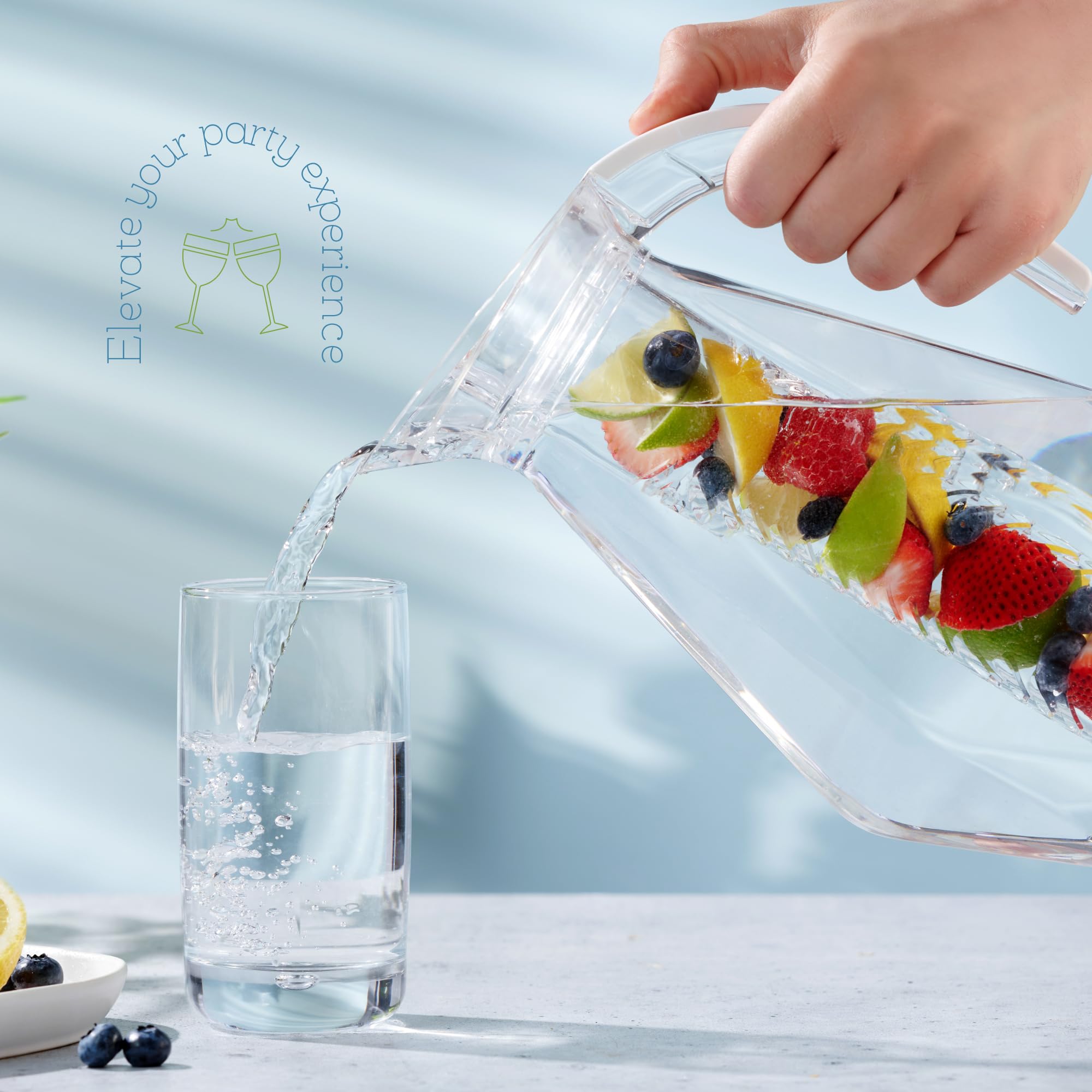 MosJos Acrylic Pitcher (72 oz), Clear Plastic, Water Pitcher with Lid, Shatterproof, BPA-Free Clear Pitcher, Ideal for Sangria, Lemonade, Juice, Iced Tea & More (Infuser- Acrylic Pitcher)  - Like New