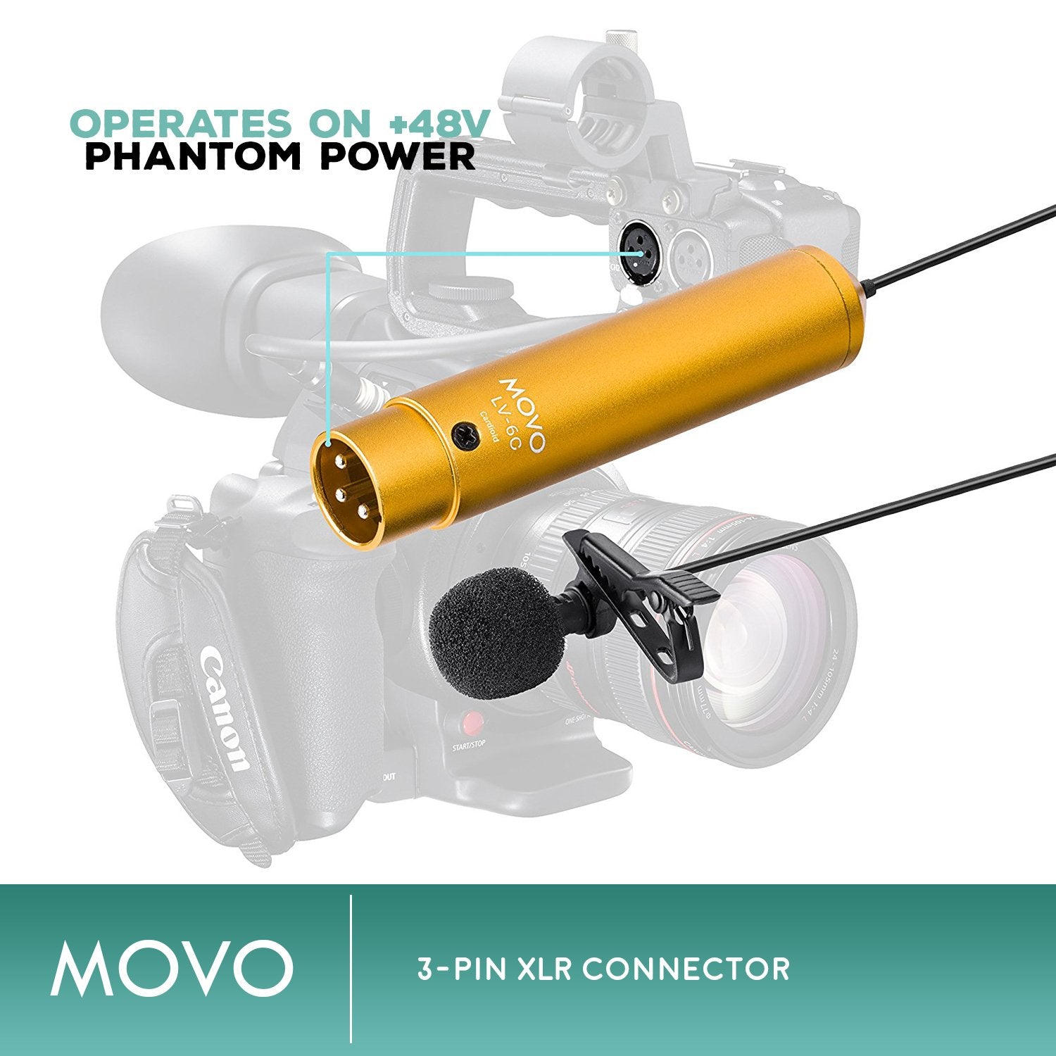Movo LV-6 Pro Grade Cardioid XLR Lavalier Condenser Microphone, with 8.3mm Mic Capsule, Lapel Clip and Windscreen (48V Phantom Powered)  - Very Good
