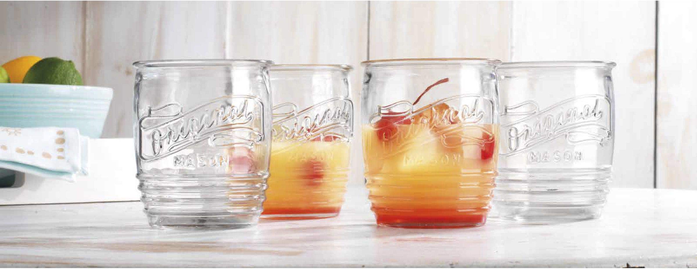 Glaver's Set Of 4 Original Mason Collins Glasses Drinking Glasses For Juice, Cocktails, Beverage Glass Cups, Hand Wash.  - Good