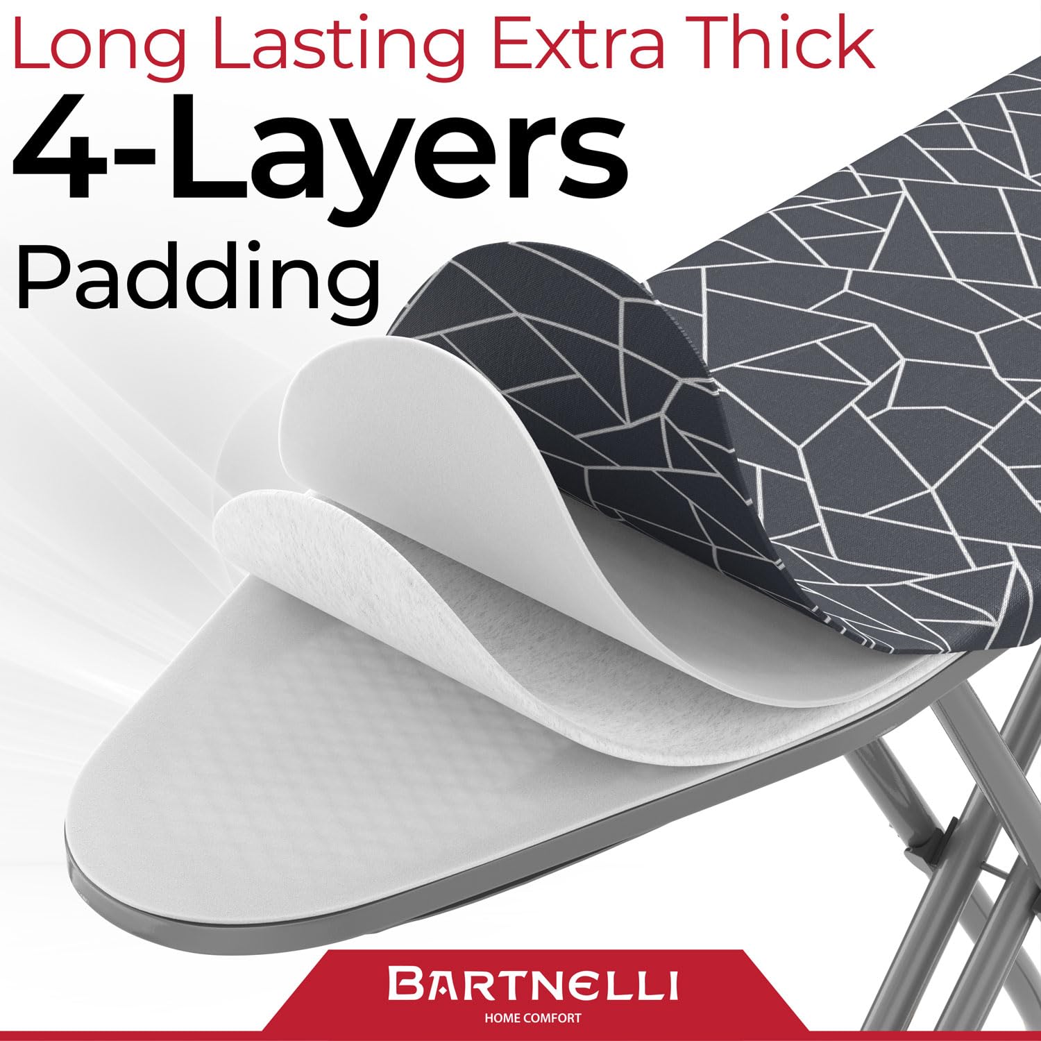 Bartnelli Ironing Board | Space-Saving and Ultimate Iron Board Experience 13x43 | Reinforced Steel Legs, Adjustable Height, 4-Layer Padding, Patent Folding System  - Very Good