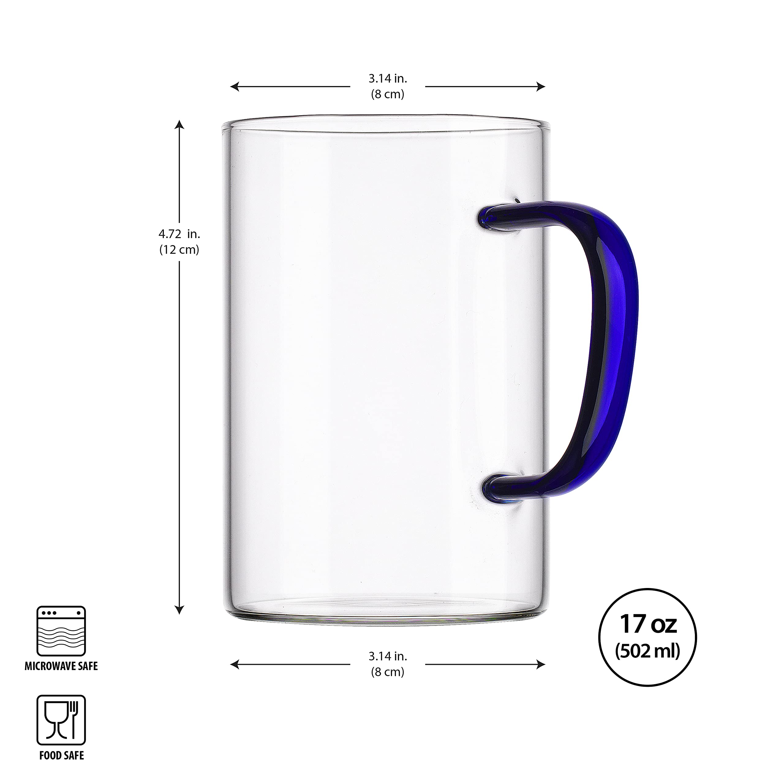 Glaver's Set of 2 Classic Coffee Mugs � Cups With Blue Colored Handles for Espresso, Tea � 17 Oz Coffee Mugs �Ideal for Any Modern Kitchen, Bar, Pub, Dishwasher safe  - Like New