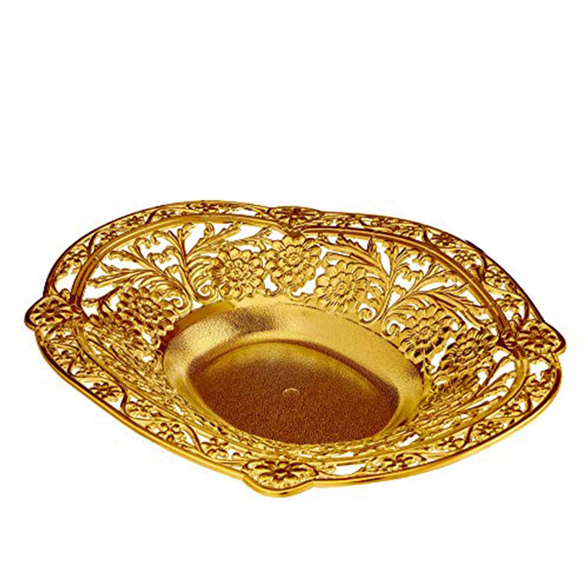 IMPRESSIVE CREATIONS Large Gold Plastic Food Serving Bowl - 10pk. Reusable Decorative Rectangular Appetizer Tray - Elegant Modern Weaved Design for Kitchen, Party, Centerpiece Display  - Acceptable