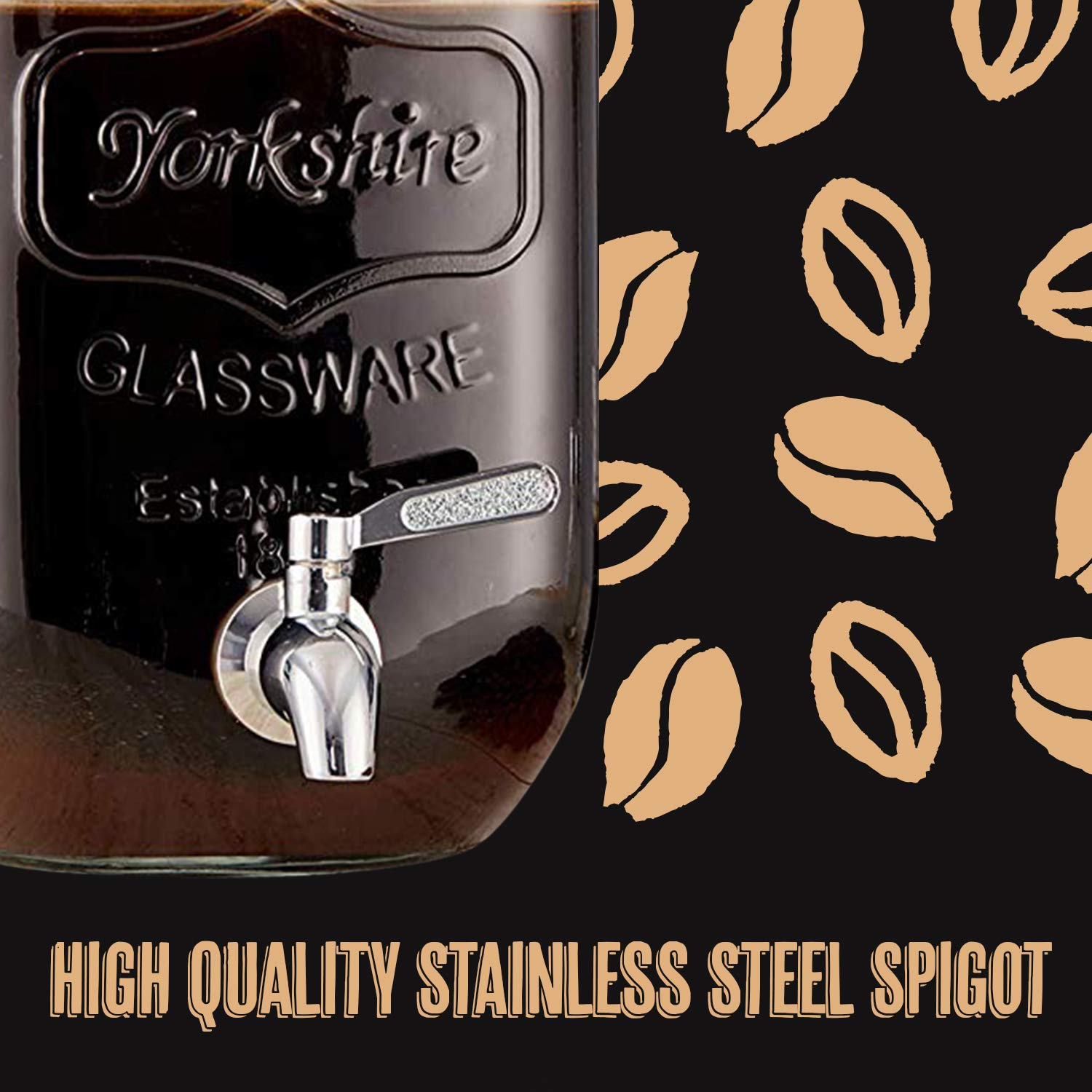 kitchentoolz Gallon Cold Brew Coffee Maker Dispenser - 4 Quart Strong Glass Container with Stainless Steel Spigot Dispenser, Metal Filter and Airtight Metal Lid -for Large Batch Cold Brewing  - Like New