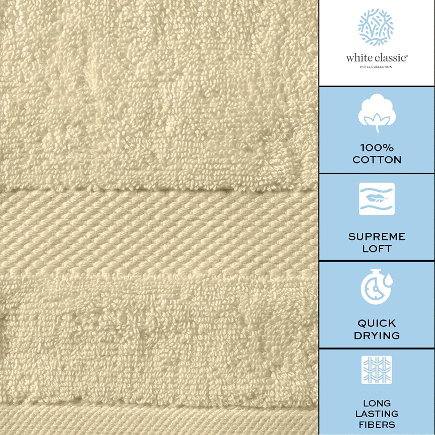 White Classic Luxury Beige Bath Towel Set - Combed Cotton Hotel Quality Absorbent 8 Piece Towels | 2 Bath Towels | 2 Hand Towels | 4 Washcloths [Worth $72.95] 8 Pack | Beige  - Very Good