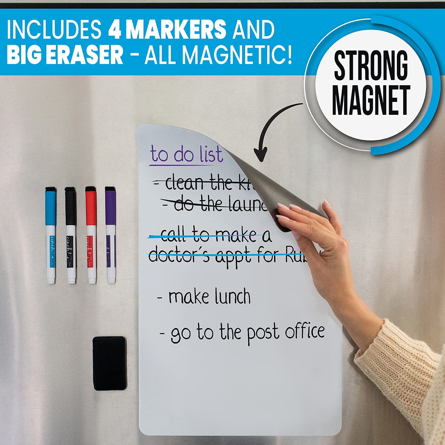 Magnetic Dry Erase Whiteboard Sheet for Kitchen Fridge: with Stain Resistant Technology  - Like New