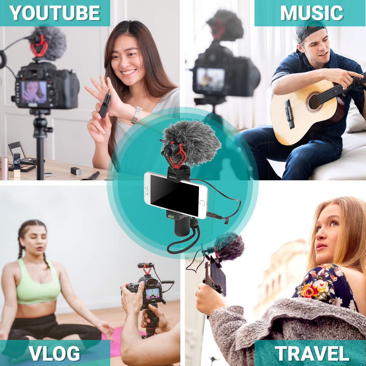 Movo Smartphone Vlogging Kit for iPhone with Shotgun Microphone, Grip Handle, Wrist Strap for iPhone and Android Smartphones for TIK Tok, Vlog, YouTube Starter Kit and Content Creator Kit  - Acceptable