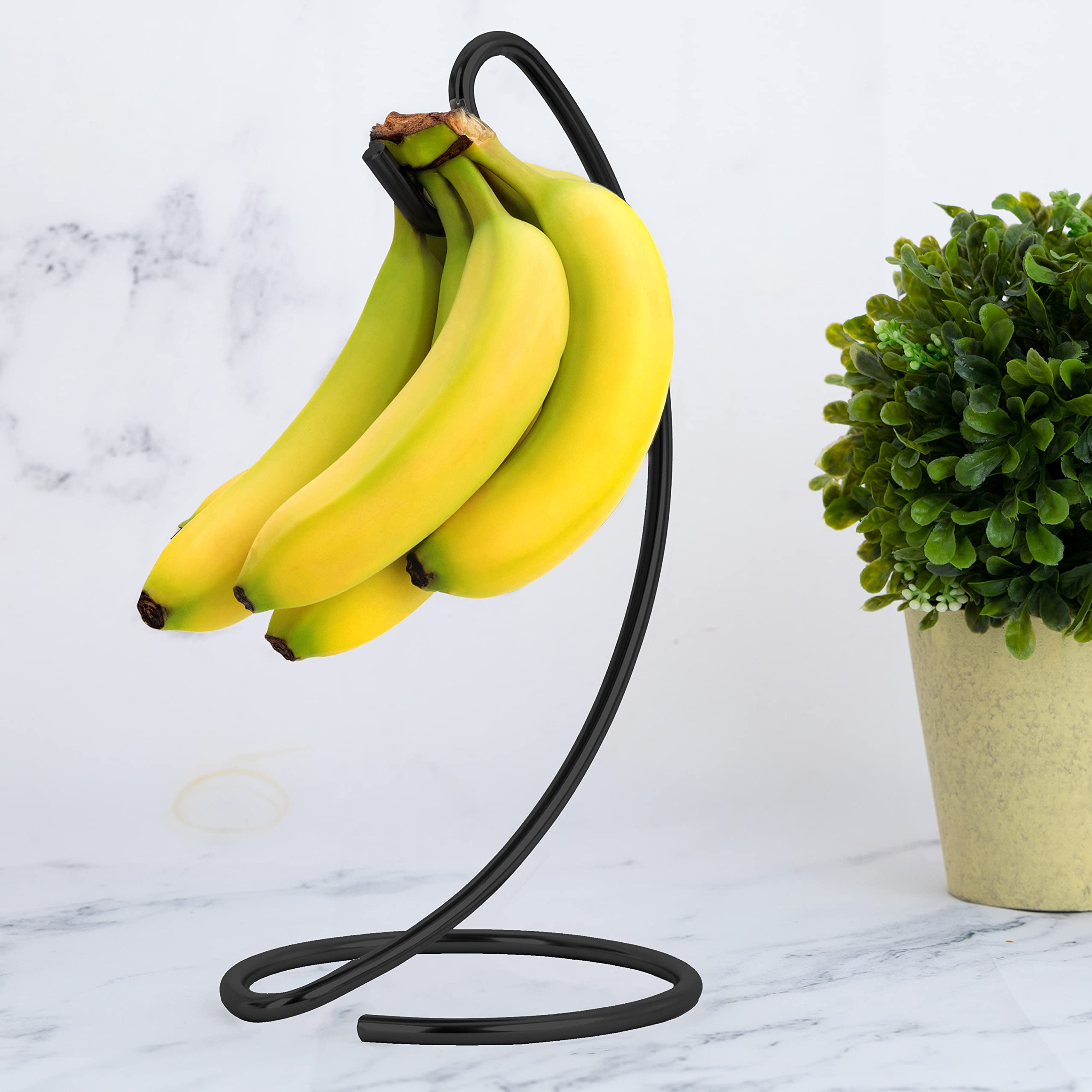 Homeries Banana Holder Modern Banana Hanger Tree Stand Hook for Kitchen Countertop, Copper Banana Stand (Black)  - Acceptable