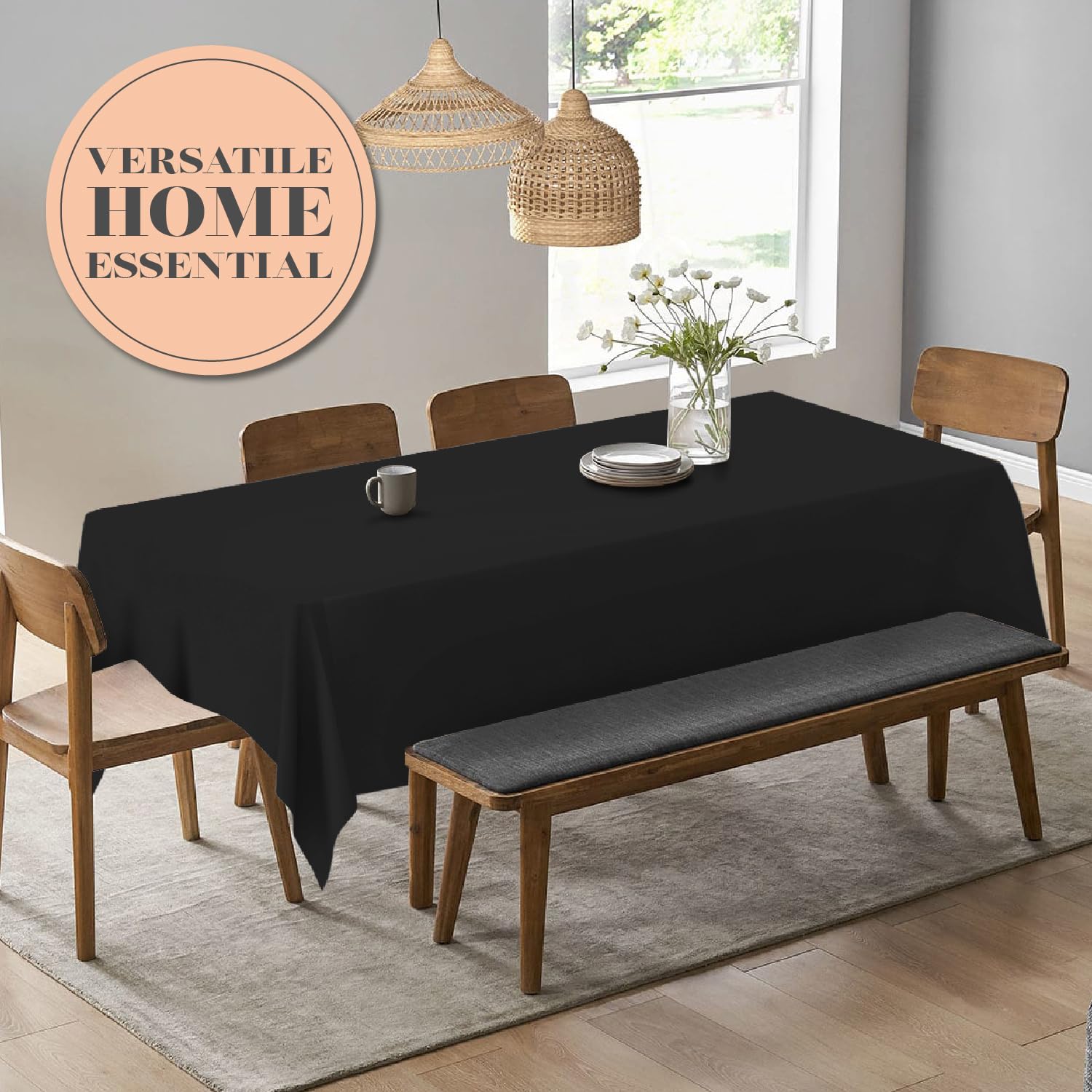 White Classic Rectangle Tablecloth - 60 x 102 Inch - Table Cloth 6 Foot Table in Washable Polyester  - Very Good