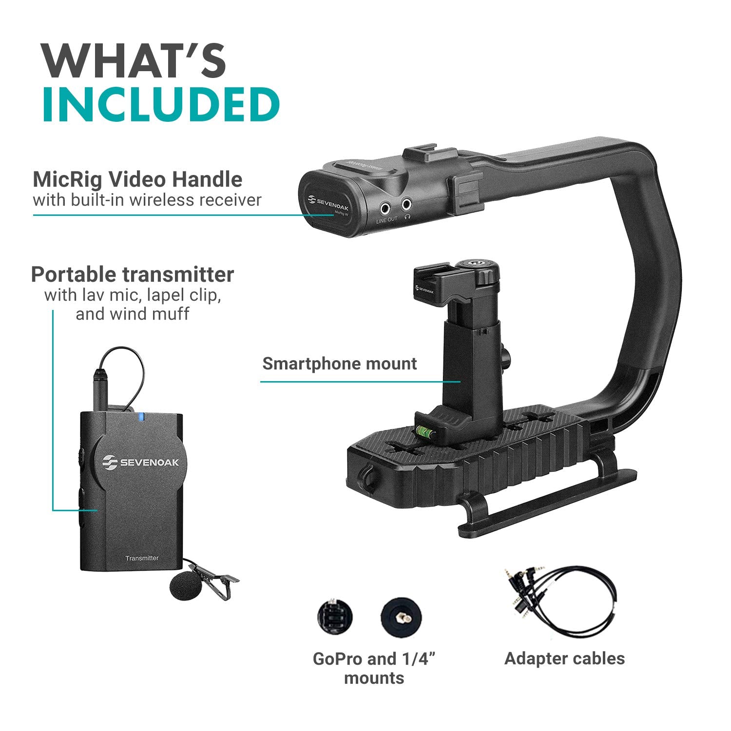 Movo MicRig-W1 Wireless Microphone Filmmaker Kit - Video Handle Stabilizer with Built-in Wireless Lavalier Microphone Compatible with Canon EOS, Nikon, Sony, Panasonic DSLR and Mirrorless Cameras  - Very Good