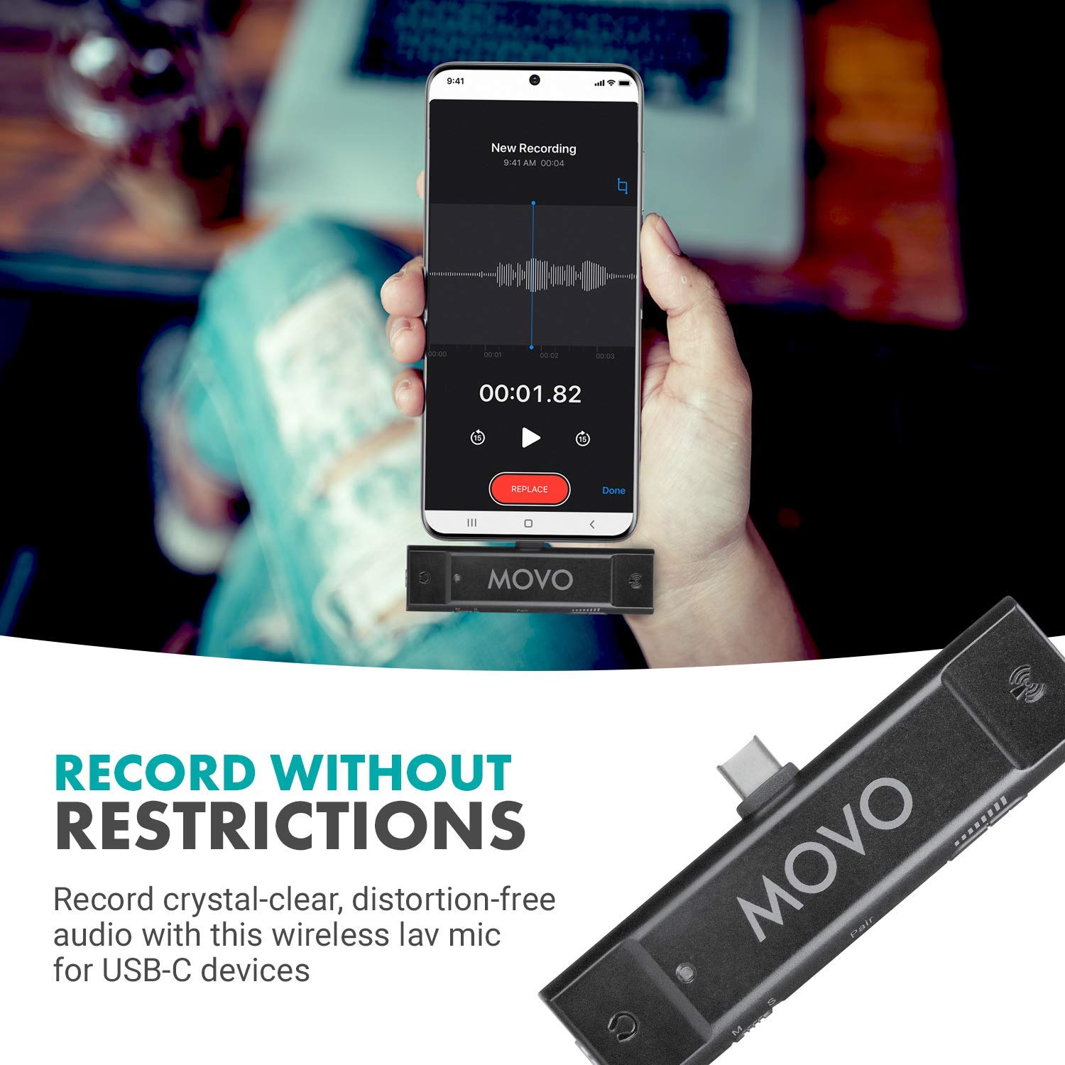 Movo Edge-UC USB Type-C Wireless Lavalier Microphone System - Omnidirectional Lapel Mics Compatible with USB-C Android, Samsung, and DJI OM 4 or 5  - Like New