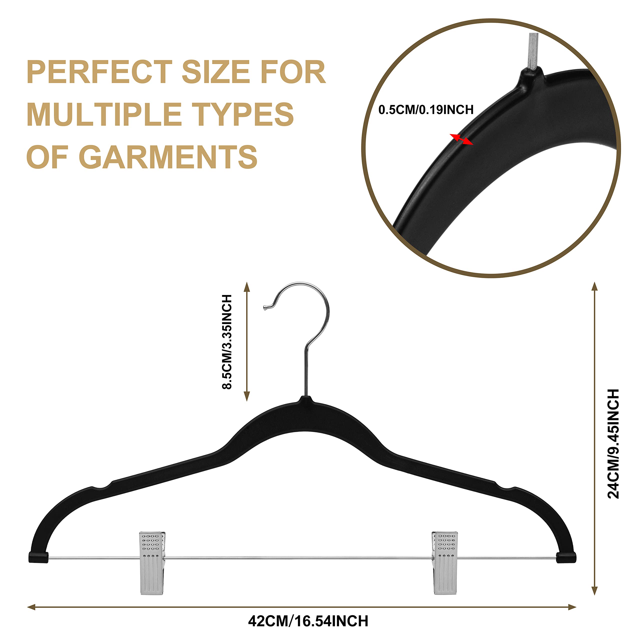 Quality Plastic Non Velvet Non-Flocked Thin Compact Coat Hangers with Metal Clips for Skirts Pants Blouses 360° Swivel Hook  - Like New