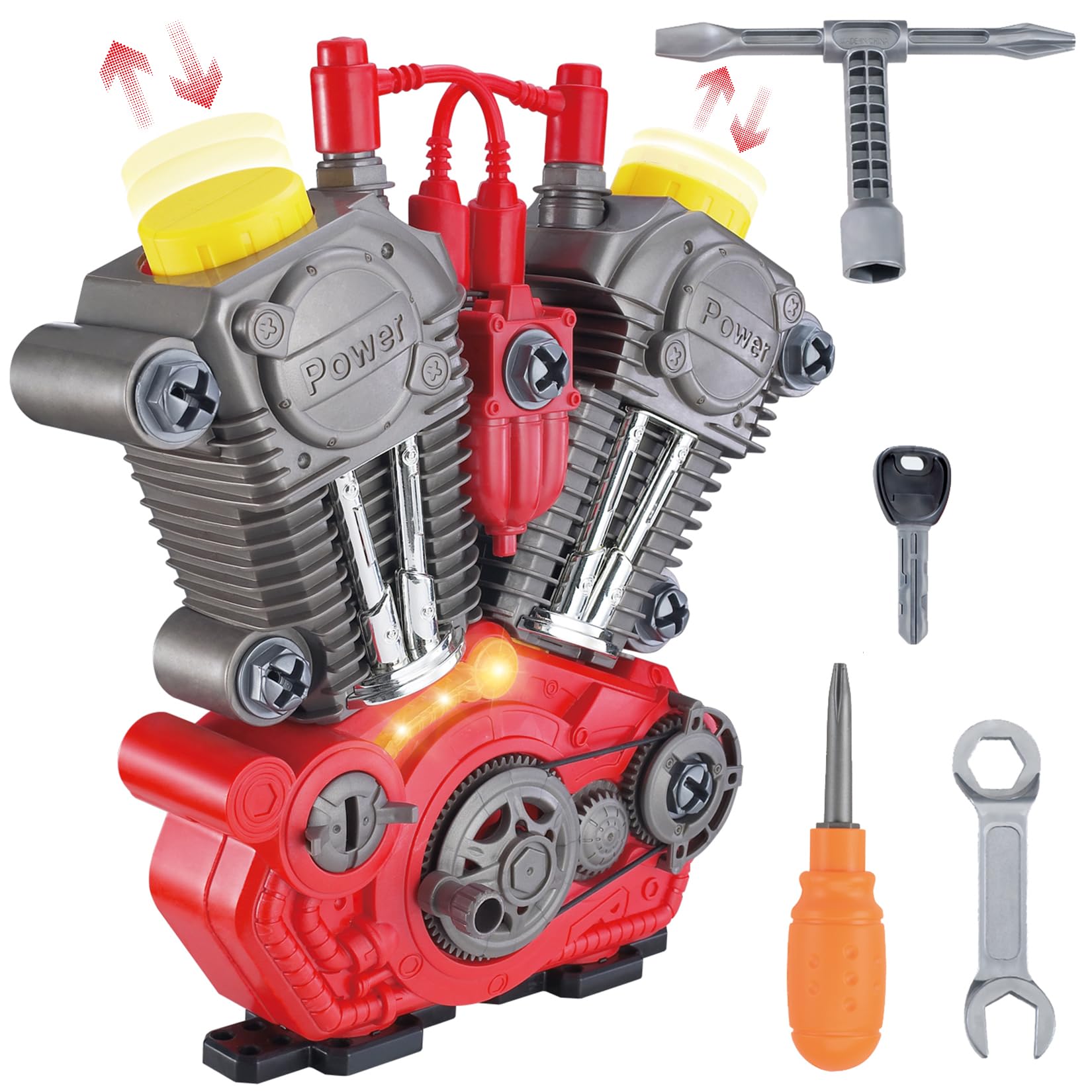 Engine Building Toy Kit with Lights, Sounds & 20+ Mechanic Tools - Educational Boys Gift