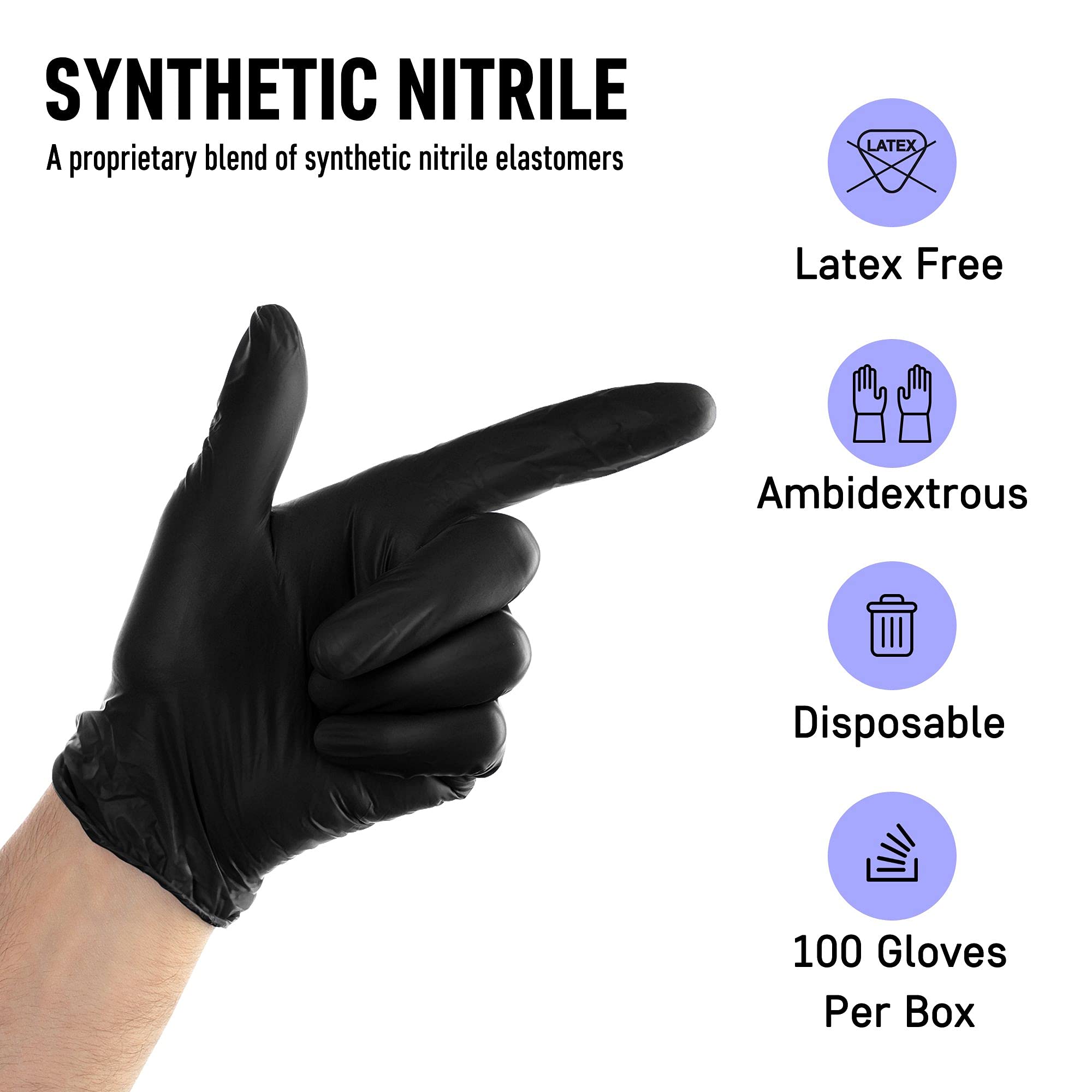 Dre Health Synthetic Nitrile Black Disposable Gloves Medium -100 PK No Latex Medical Gloves