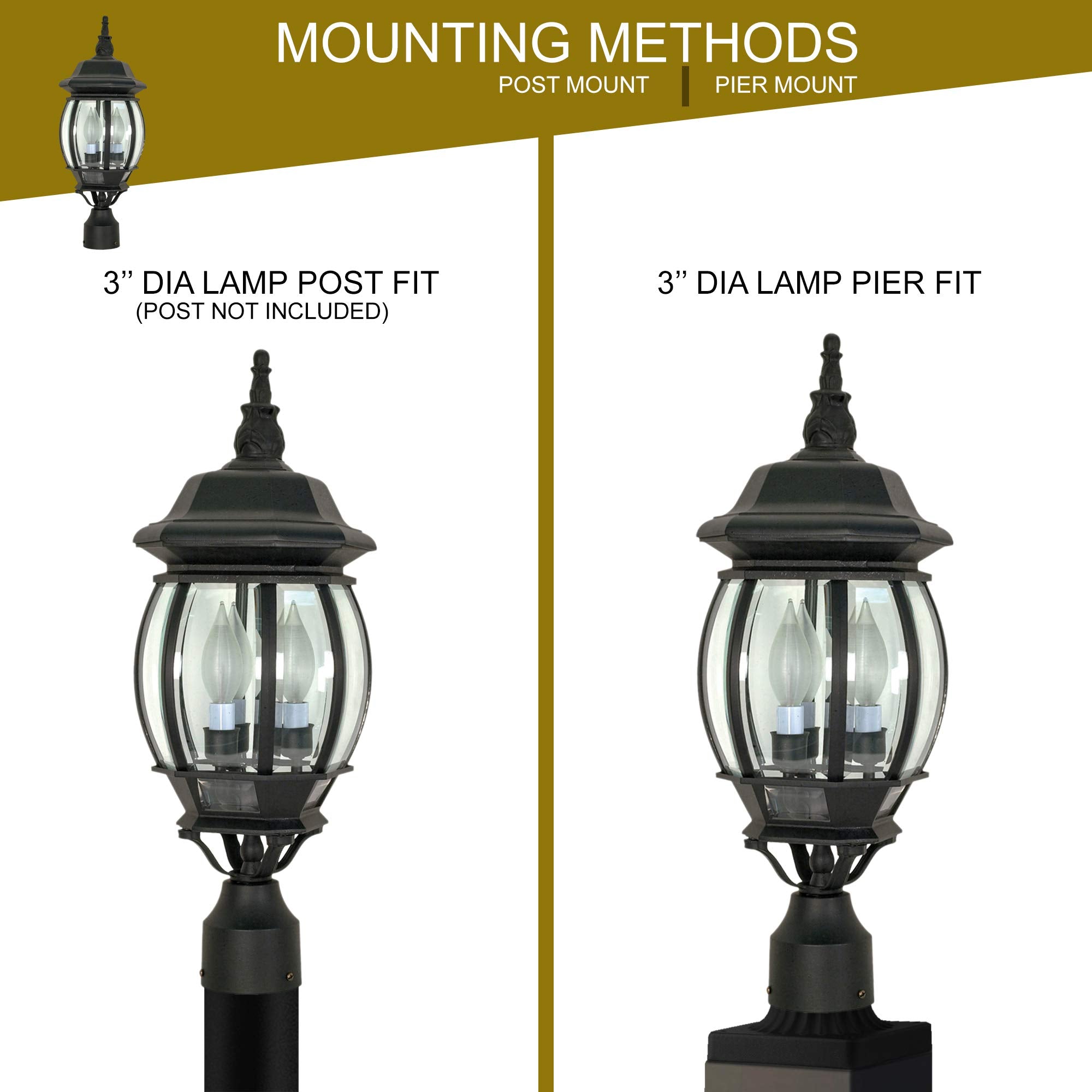 Ciata Lighting 3 Light Outdoor Aluminium 21 inch Outdoor Post Lantern, Clear Glass Shade Voltage: 120, Wattage: 60, Clear Beveled Glass Panels.  - Like New